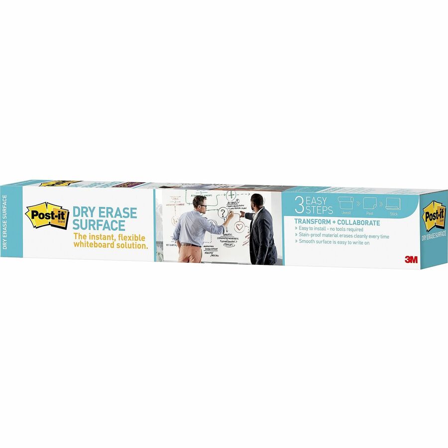 Post-it® Self-Stick Dry-Erase Film Surface, White, 24" x 36", Rectangle, Flexible, Stain Resistant, Self-stick, 1 Pack