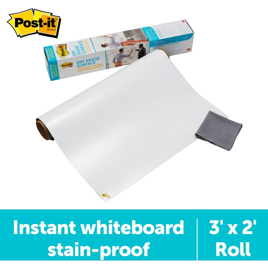 Post-it® Self-Stick Dry-Erase Film Surface, White, 24" x 36", Rectangle, Flexible, Stain Resistant, Self-stick, 1 Pack