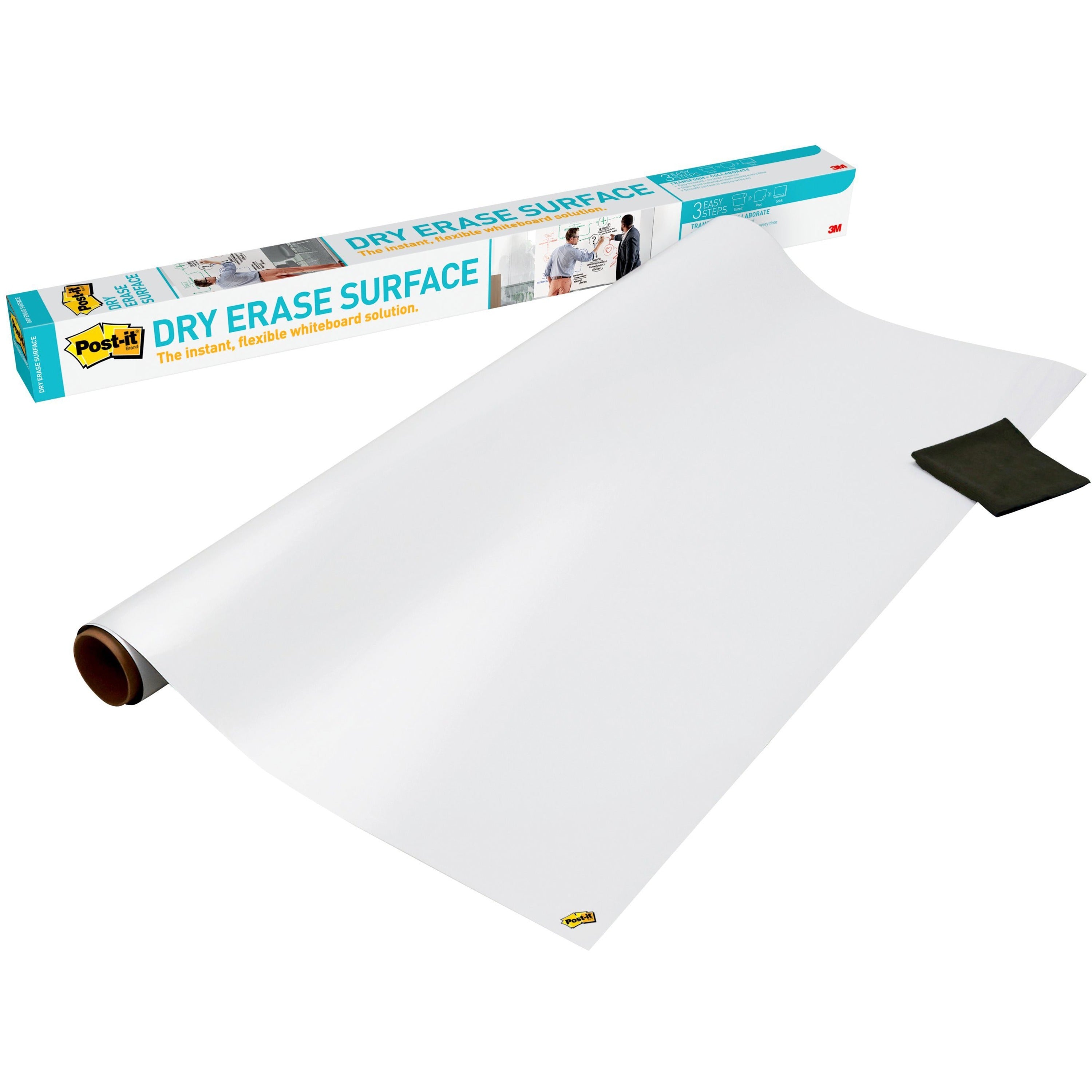 Post-it Self-Stick Dry-Erase Film Surface, White, 36" x 48", Flexible, Stain Resistant, Self-stick, Rectangle, 1 Pack
