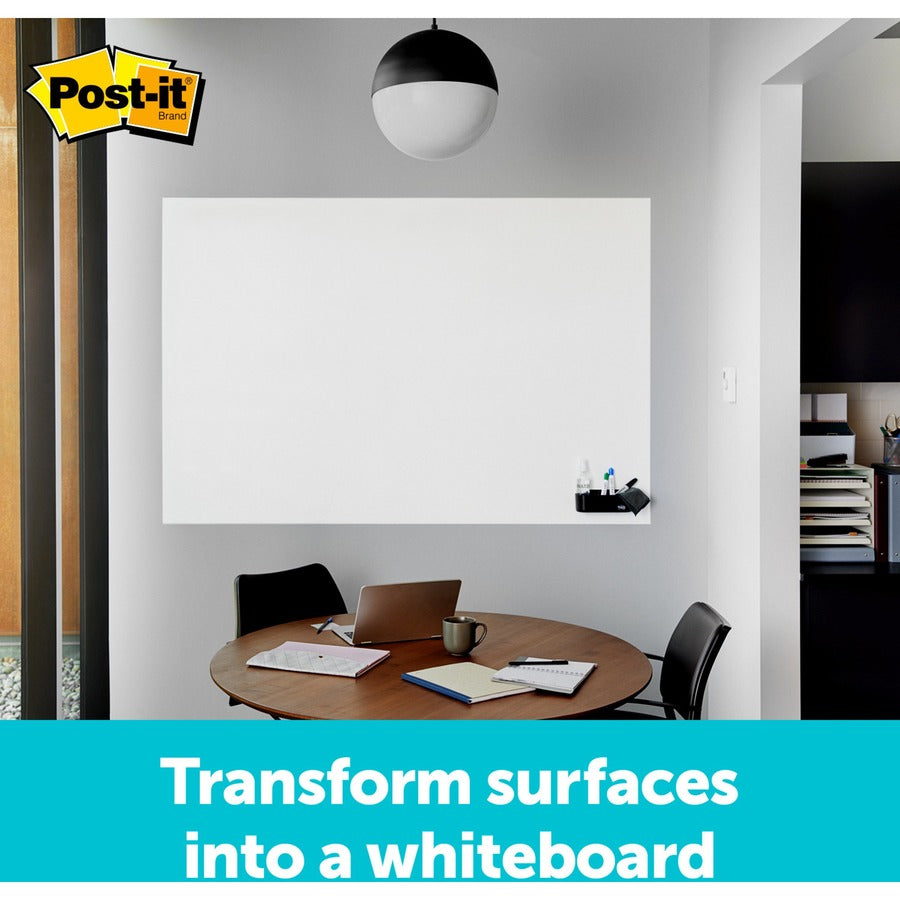 Post-it Self-Stick Dry-Erase Film Surface, White, 36" x 48", Flexible, Stain Resistant, Self-stick, Rectangle, 1 Pack