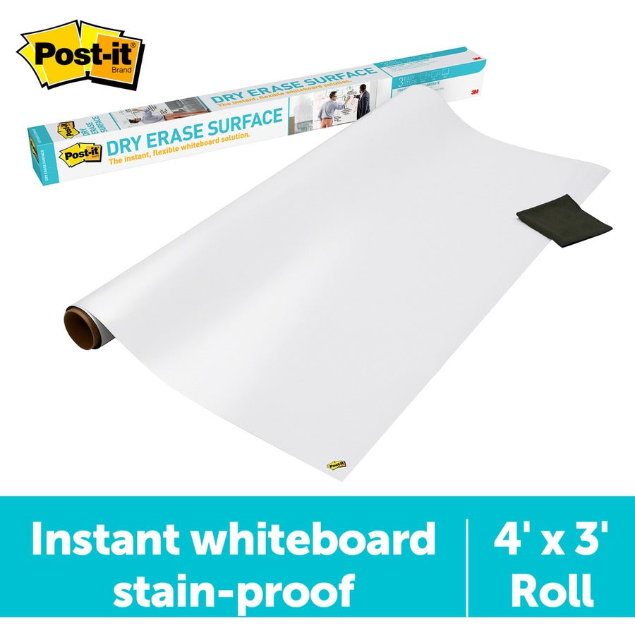 Post-it Self-Stick Dry-Erase Film Surface, White, 36" x 48", Flexible, Stain Resistant, Self-stick, Rectangle, 1 Pack