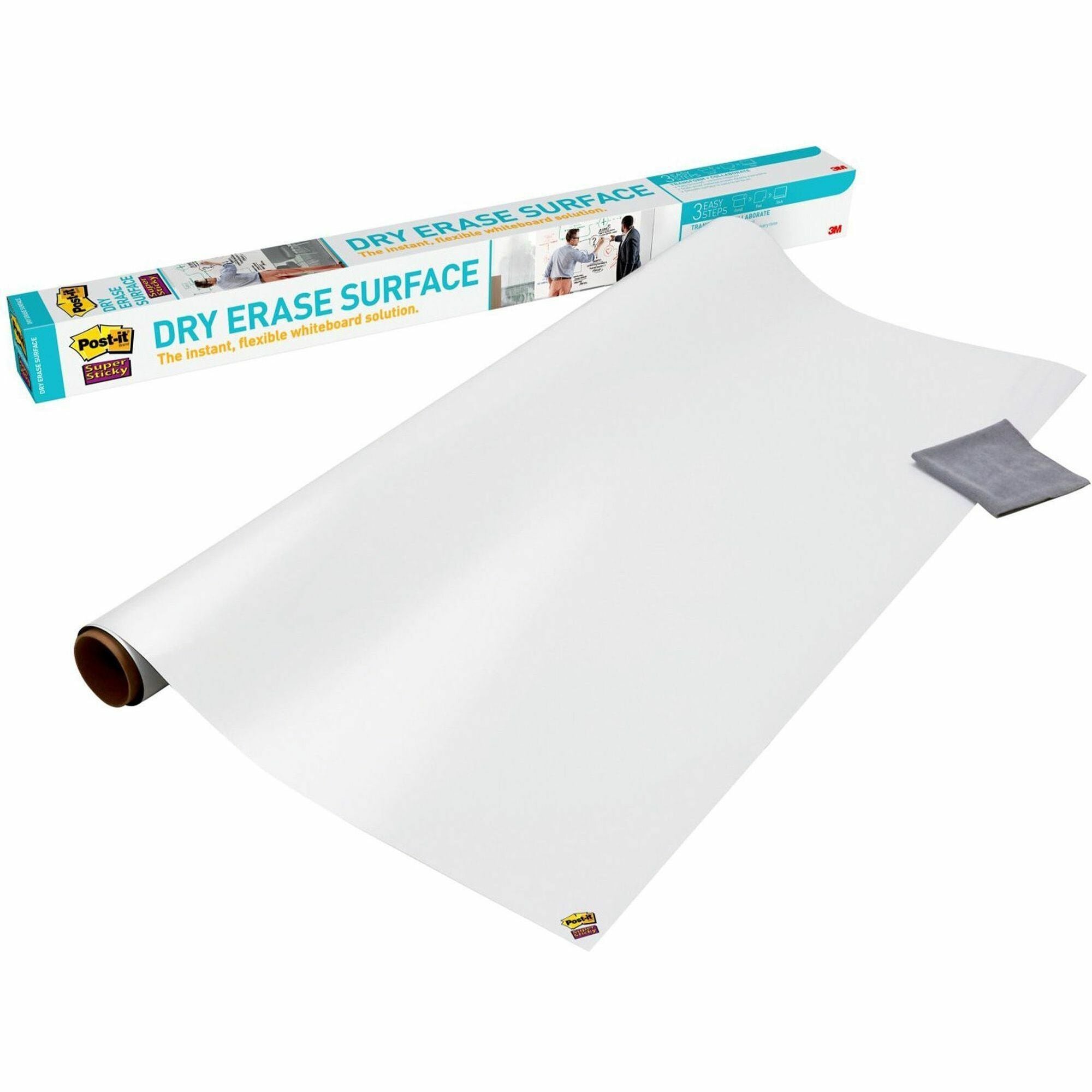 Post-it Self-Stick Dry-Erase Film Surface, 48" x 72", White, Rectangle, Flexible, Stain Resistant, Self-stick, 1 Pack