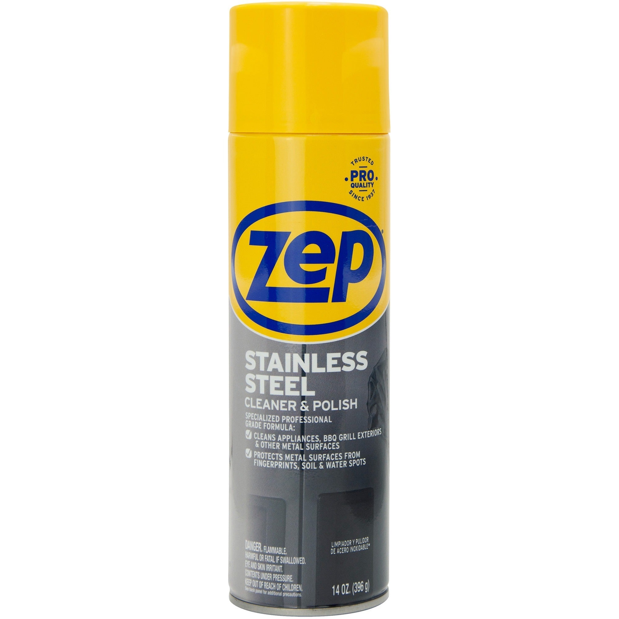 Zep Stainless Steel Polish, Spray, 14 fl oz, Chrome/Black, 1 Each