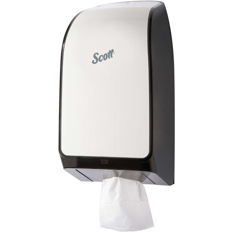 Scott Hygienic Bathroom Tissue Dispenser, Holds 2 Full Clips & 1 Partial Clip, 13.3" H x 7" W x 5.7" D, White, Translucent, 1 Each