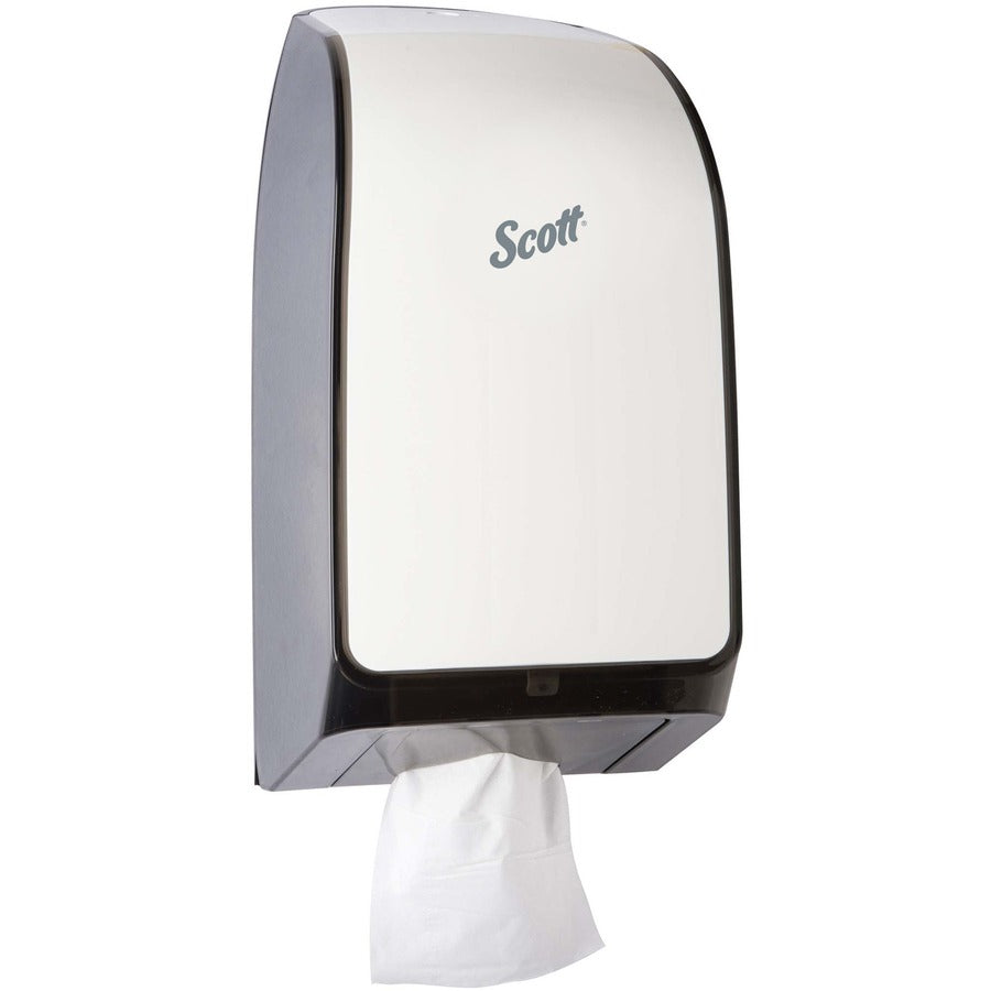 Scott Hygienic Bathroom Tissue Dispenser, Holds 2 Full Clips & 1 Partial Clip, 13.3" H x 7" W x 5.7" D, White, Translucent, 1 Each