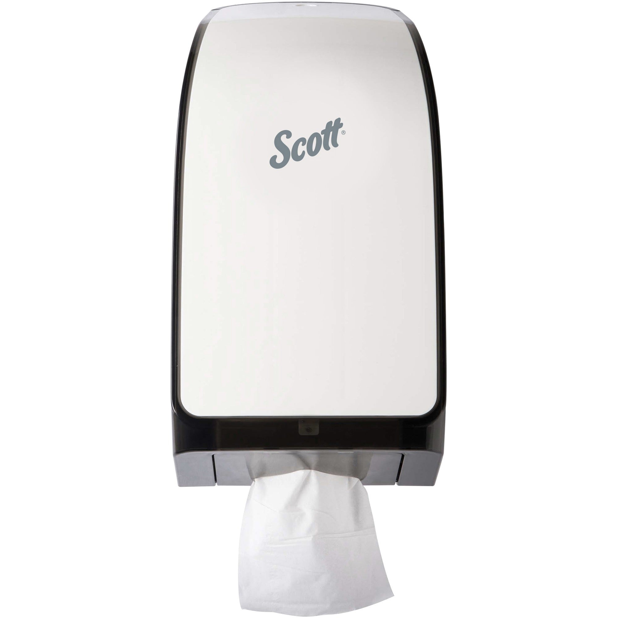 Scott Hygienic Bathroom Tissue Dispenser, Holds 2 Full Clips & 1 Partial Clip, 13.3" H x 7" W x 5.7" D, White, Translucent, 1 Each