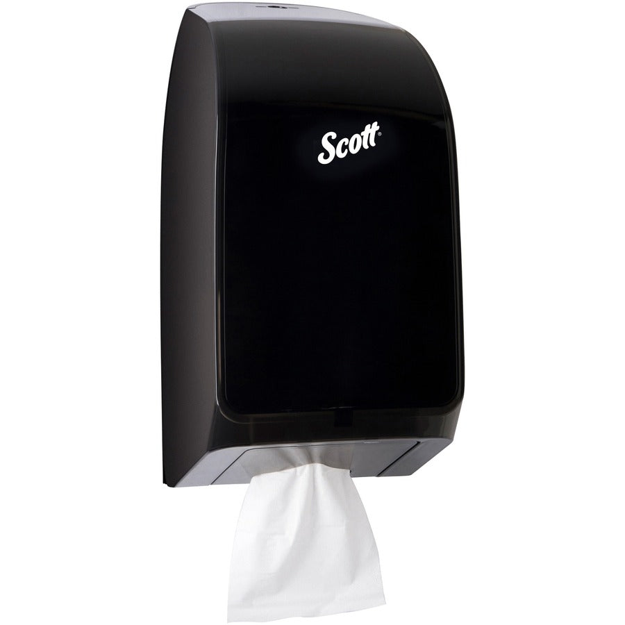 Scott Hygienic Bathroom Tissue Dispenser, Black, Translucent, Holds 2 Full Clips & 1 Partial Clip, 13.3" H x 7" W x 5.7" D, 1 Each