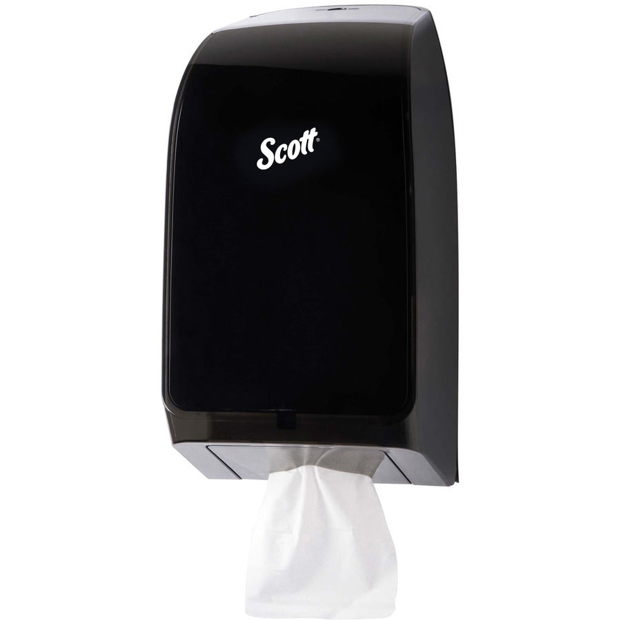 Scott Hygienic Bathroom Tissue Dispenser, Black, Translucent, Holds 2 Full Clips & 1 Partial Clip, 13.3" H x 7" W x 5.7" D, 1 Each