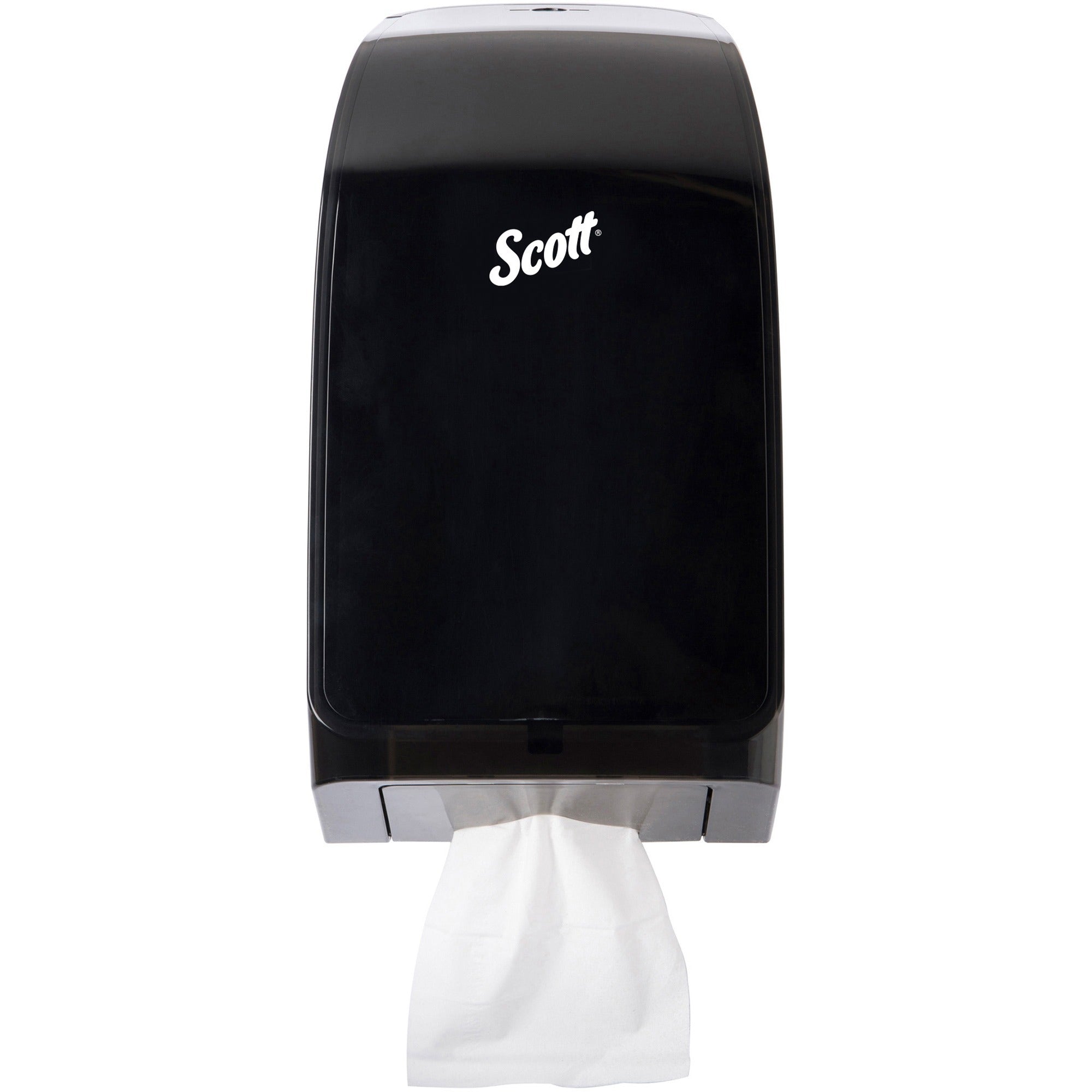 Scott Hygienic Bathroom Tissue Dispenser, Black, Translucent, Holds 2 Full Clips & 1 Partial Clip, 13.3" H x 7" W x 5.7" D, 1 Each