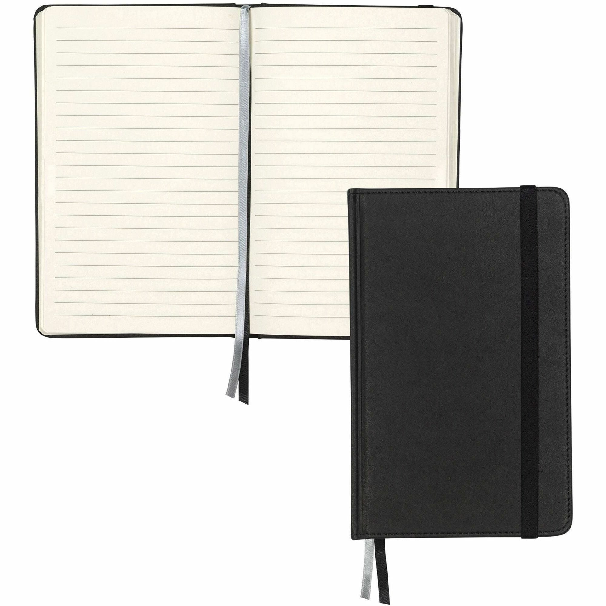 Samsill Classic Hardbound Journal, 120 Sheets, 240 Pages, 8.25" x 5.3", Off White Paper, Black PU Leather Hard Cover, Acid-Free, Elastic Band Closure, Ribbon Marker, Expandable Pocket, 1 Each