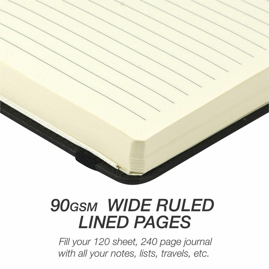 Samsill Classic Hardbound Journal, 120 Sheets, 240 Pages, 8.25" x 5.3", Off White Paper, Black PU Leather Hard Cover, Acid-Free, Elastic Band Closure, Ribbon Marker, Expandable Pocket, 1 Each