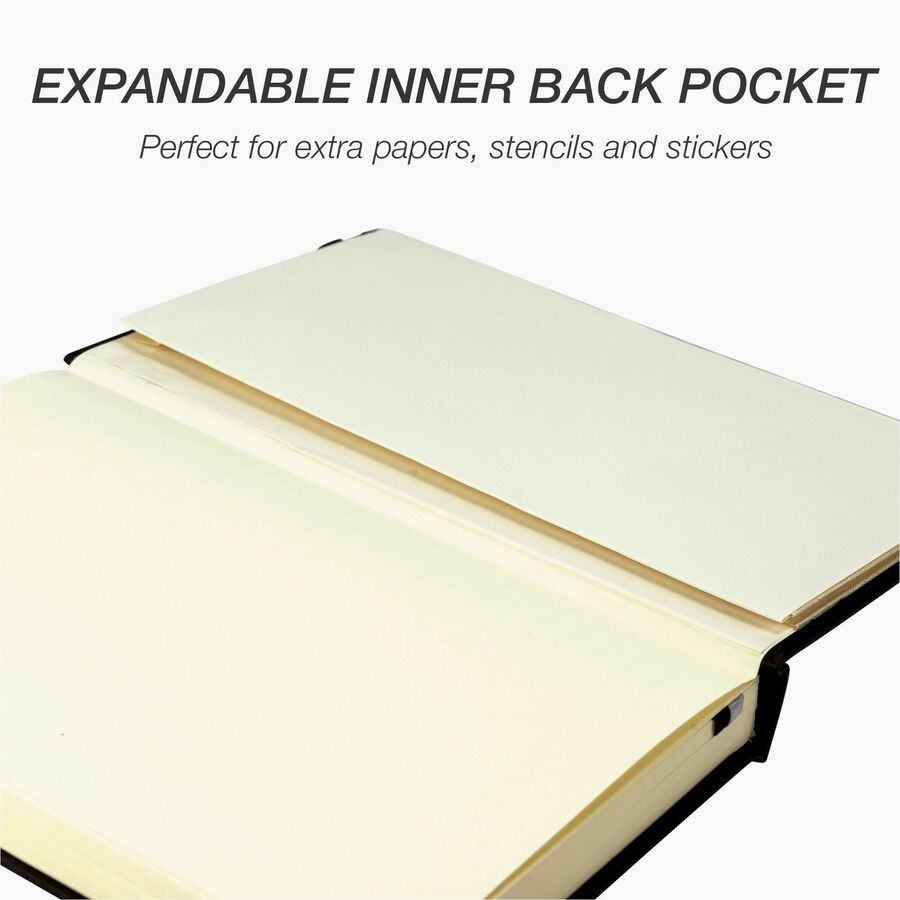 Samsill Classic Hardbound Journal, 120 Sheets, 240 Pages, 8.25" x 5.3", Off White Paper, Black PU Leather Hard Cover, Acid-Free, Elastic Band Closure, Ribbon Marker, Expandable Pocket, 1 Each