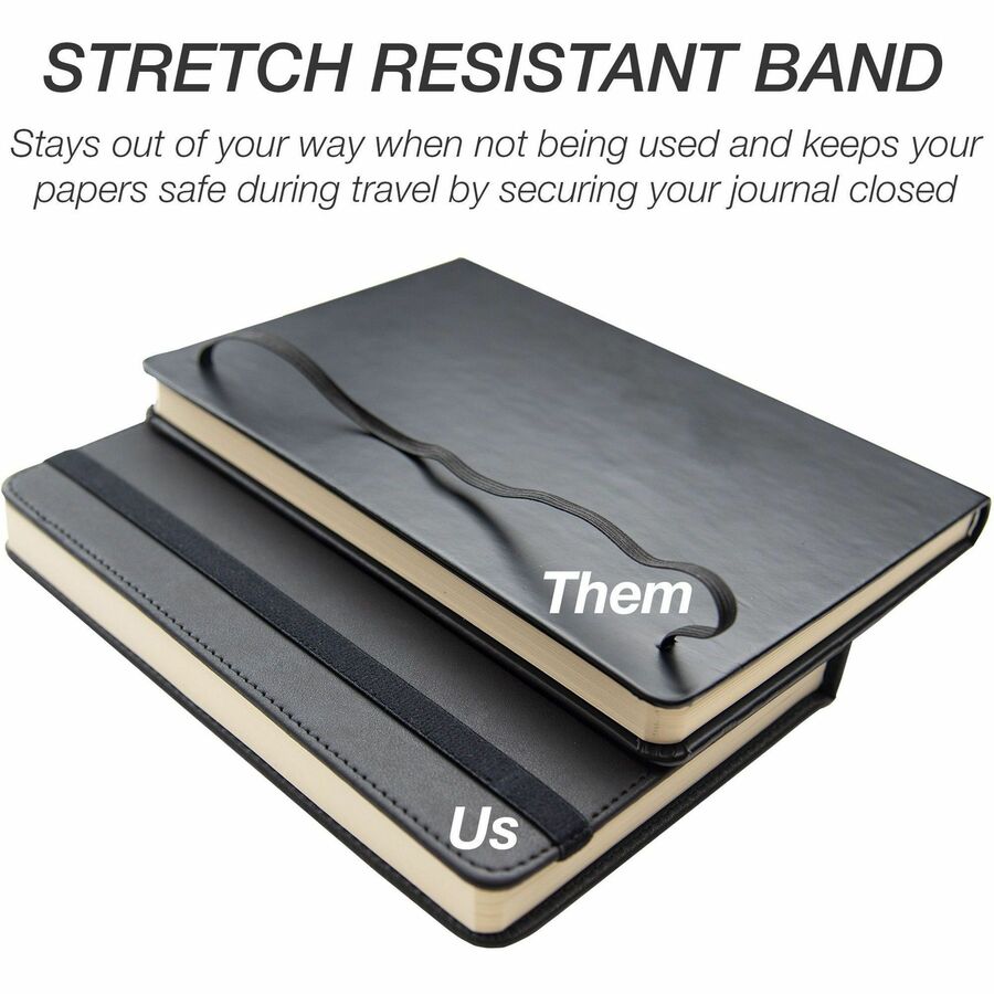 Samsill Classic Hardbound Journal, 120 Sheets, 240 Pages, 8.25" x 5.3", Off White Paper, Black PU Leather Hard Cover, Acid-Free, Elastic Band Closure, Ribbon Marker, Expandable Pocket, 1 Each