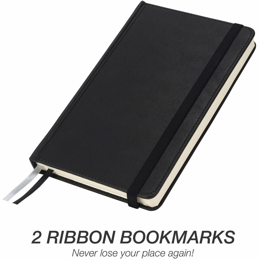 Samsill Classic Hardbound Journal, 120 Sheets, 240 Pages, 8.25" x 5.3", Off White Paper, Black PU Leather Hard Cover, Acid-Free, Elastic Band Closure, Ribbon Marker, Expandable Pocket, 1 Each
