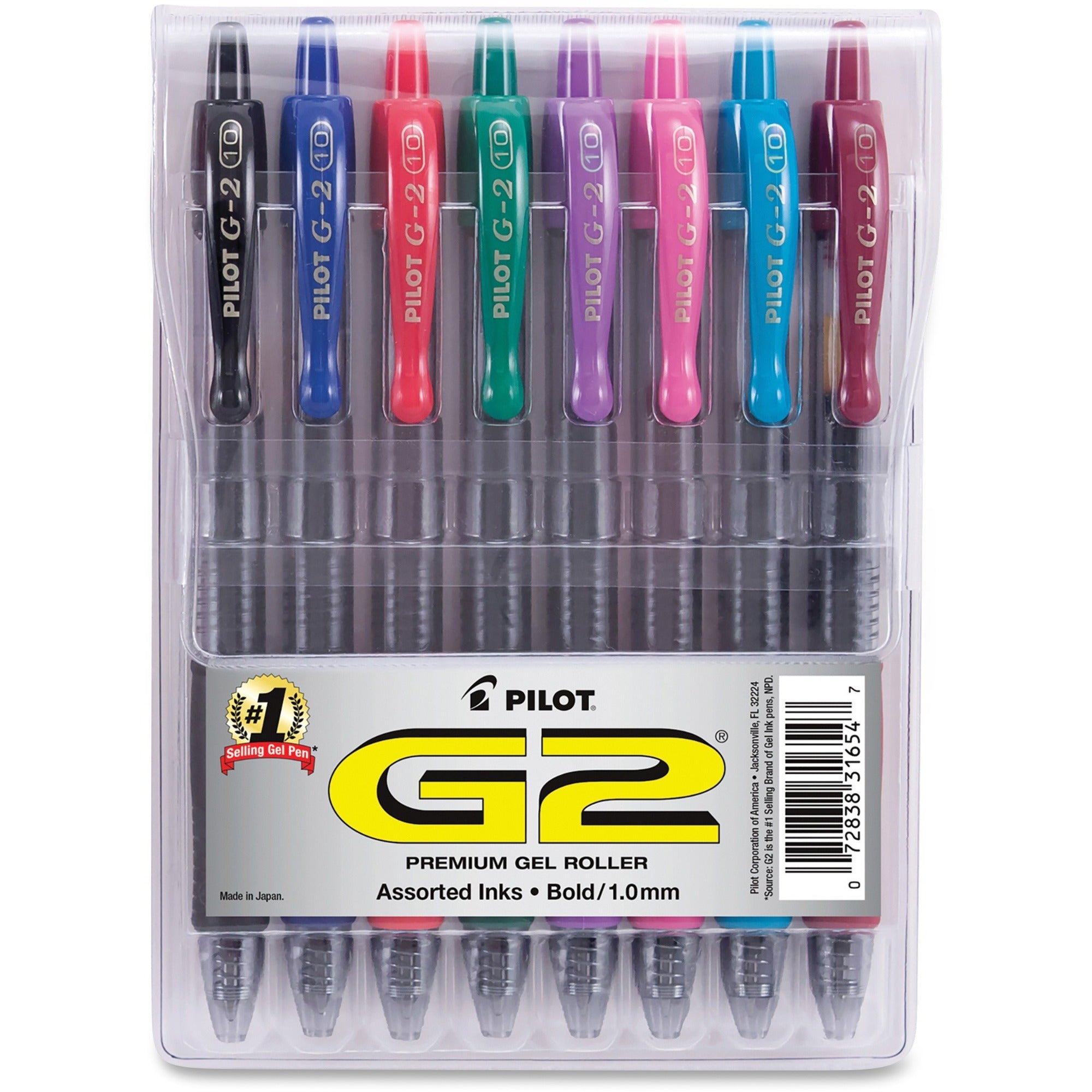 1 mm Bold Pen Point - Retractable - Black, Blue, Burgundy, Green, Pink, Purple, Red, Teal Ink - Gel-based - Clear Barrel - 8 / Pack