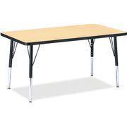 Jonti-Craft Berries Height Adjustable Rectangle Table, Maple Top, Black Edge, 36" x 24" x 1.13", 15"-24" Height Range, Steel Legs, 1 Each