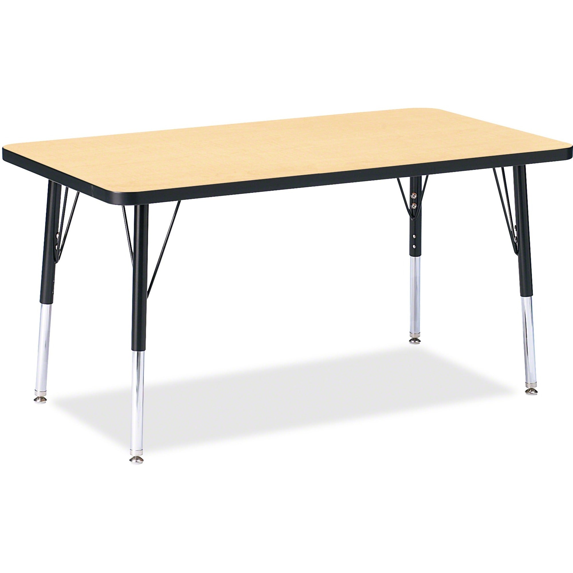 Jonti-Craft Berries Height Adjustable Rectangle Table, Maple Top, Black Edge, 36" x 24" x 1.13", 15"-24" Height Range, Steel Legs, 1 Each