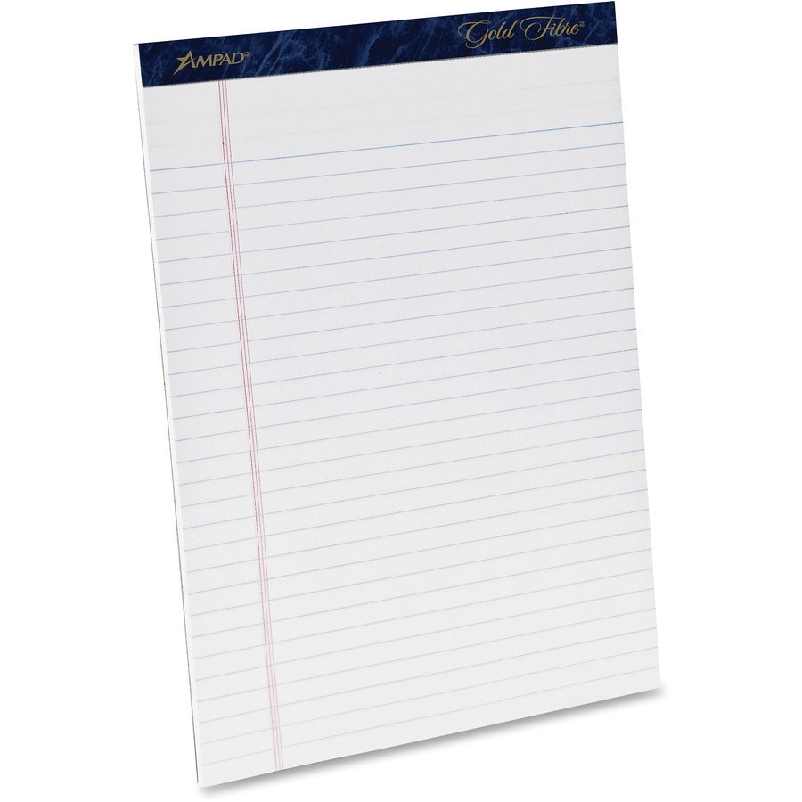 TOPS Gold Fibre Ruled Perforated Writing Pads, Letter Size, 50 Sheets per Pad, 4 Pads per Pack, White Paper, Dark Blue Top Binding, Micro-Perforated, Bleed Resistant, Chipboard Backing