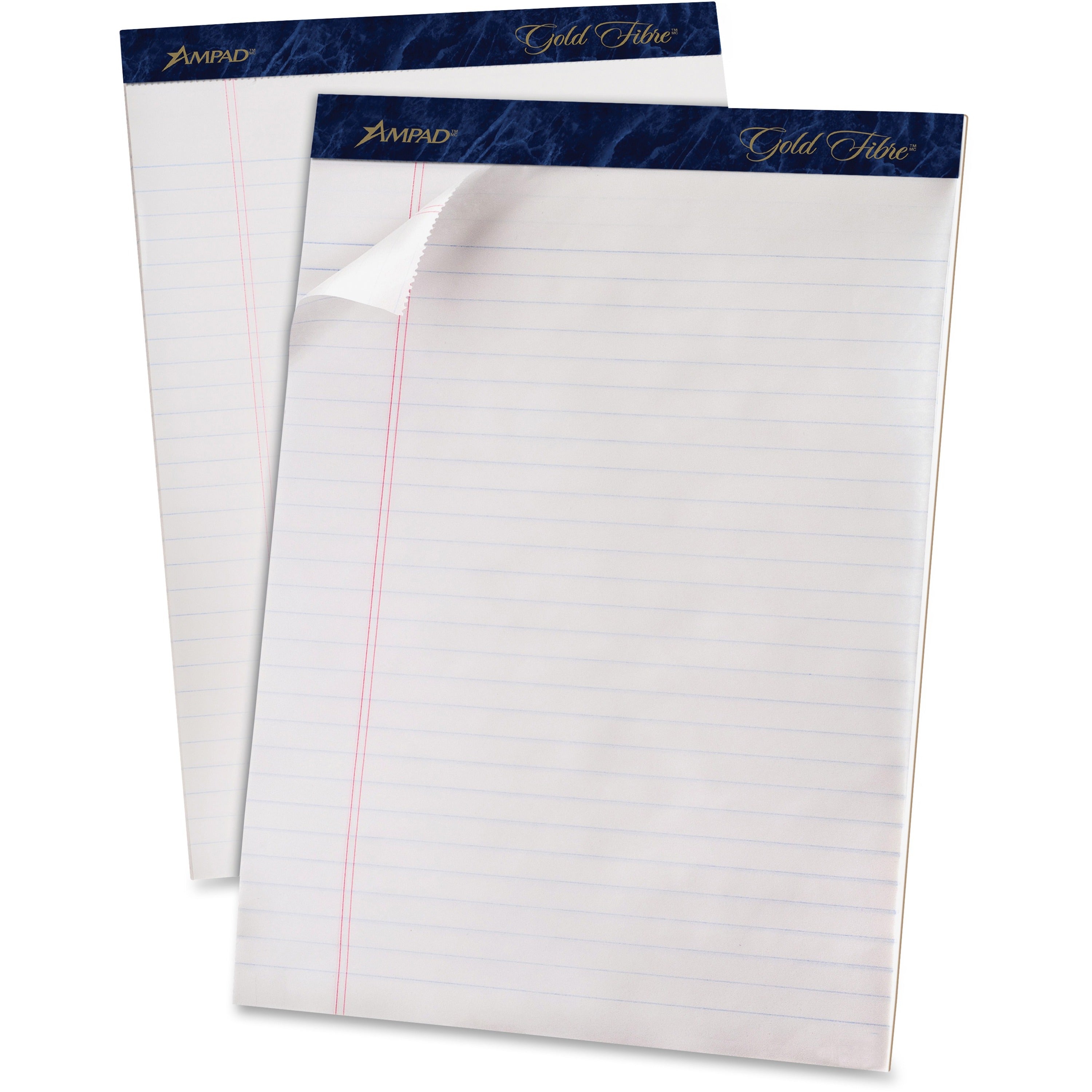 TOPS Gold Fibre Ruled Perforated Writing Pads, Letter Size, 50 Sheets per Pad, 4 Pads per Pack, White Paper, Dark Blue Top Binding, Micro-Perforated, Bleed Resistant, Chipboard Backing