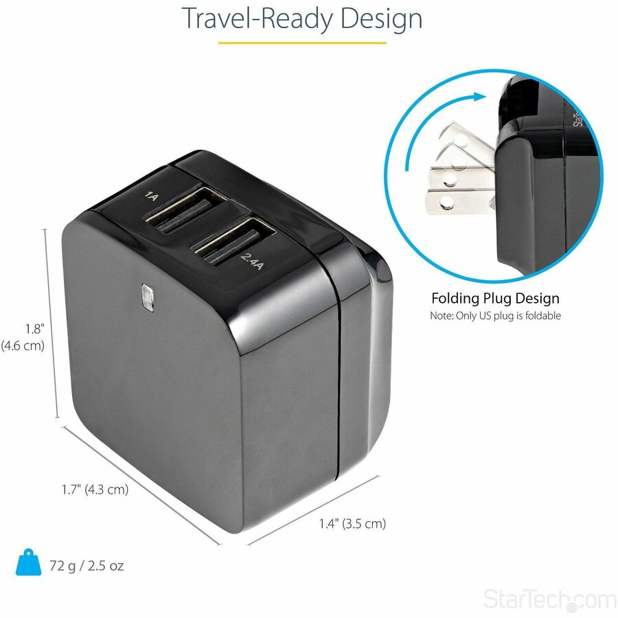 StarTech.com AC Adapter, 17W, 120V/230V AC Input, 5V DC Output, 3.40A, Black, 1 Each