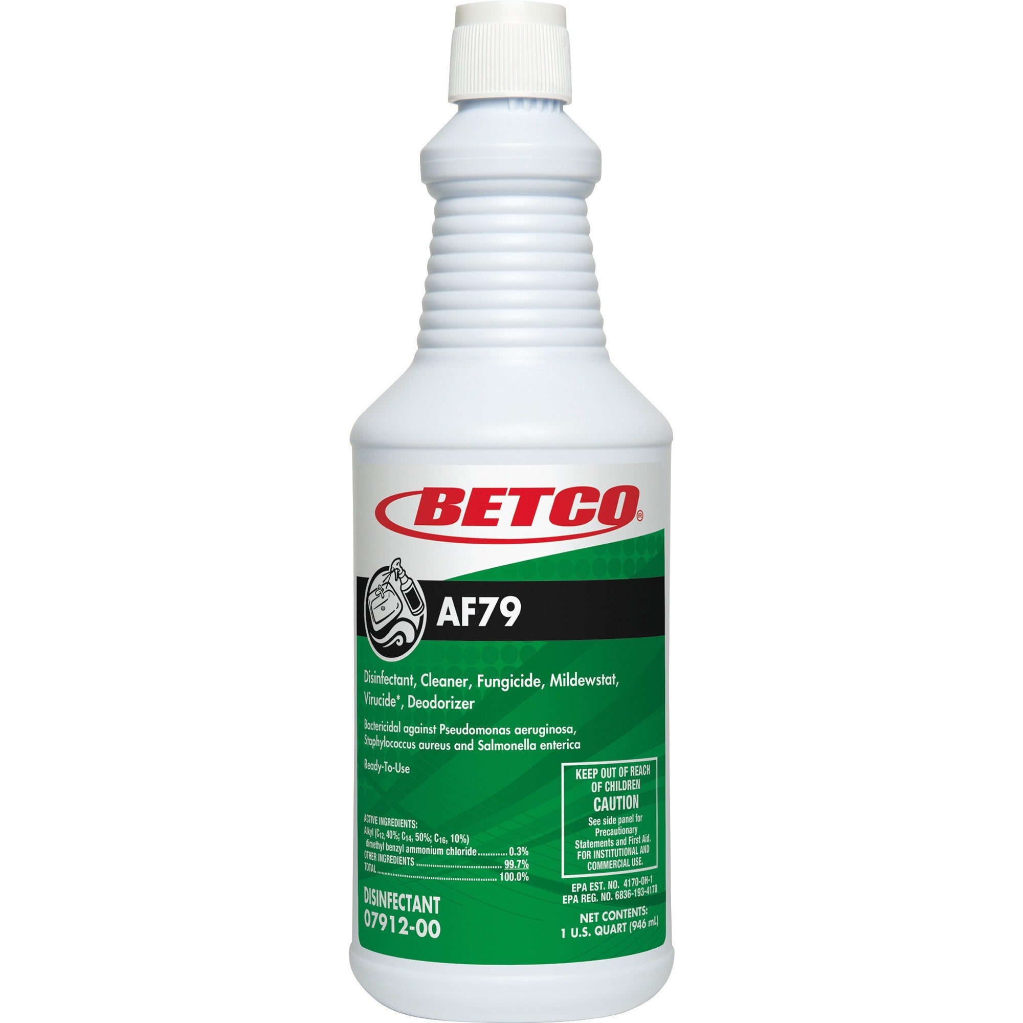 Betco AF79 Acid-Free Restroom Cleaner, Ready-To-Use Spray, Citrus Bouquet Scent, 32 fl oz (1 quart), Clear Blue, 1 Each