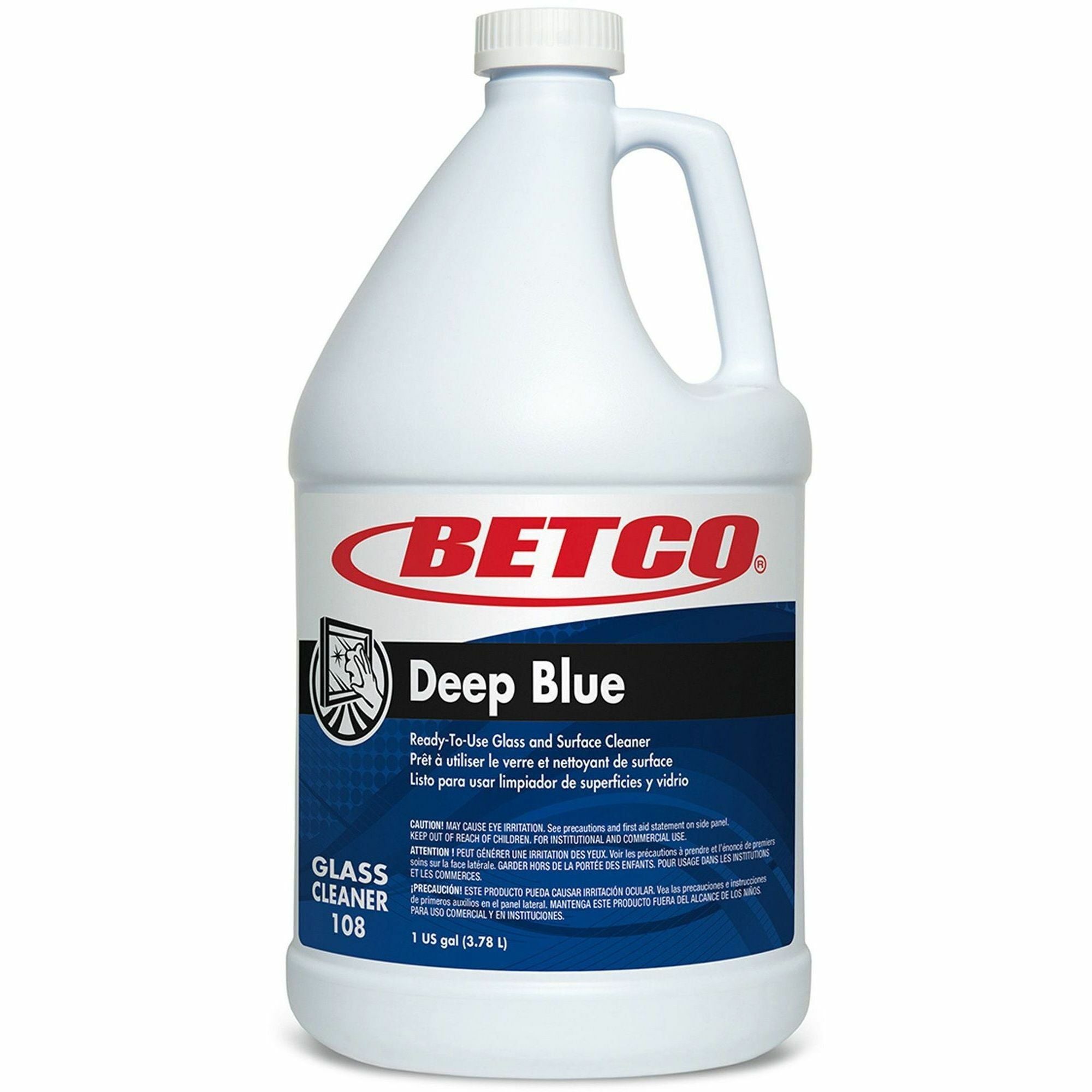Betco Deep Blue Glass & Surface Cleaner, Pleasant Scent, 128 fl oz (4 quart) Bottles, Deep Blue, 4/Carton
