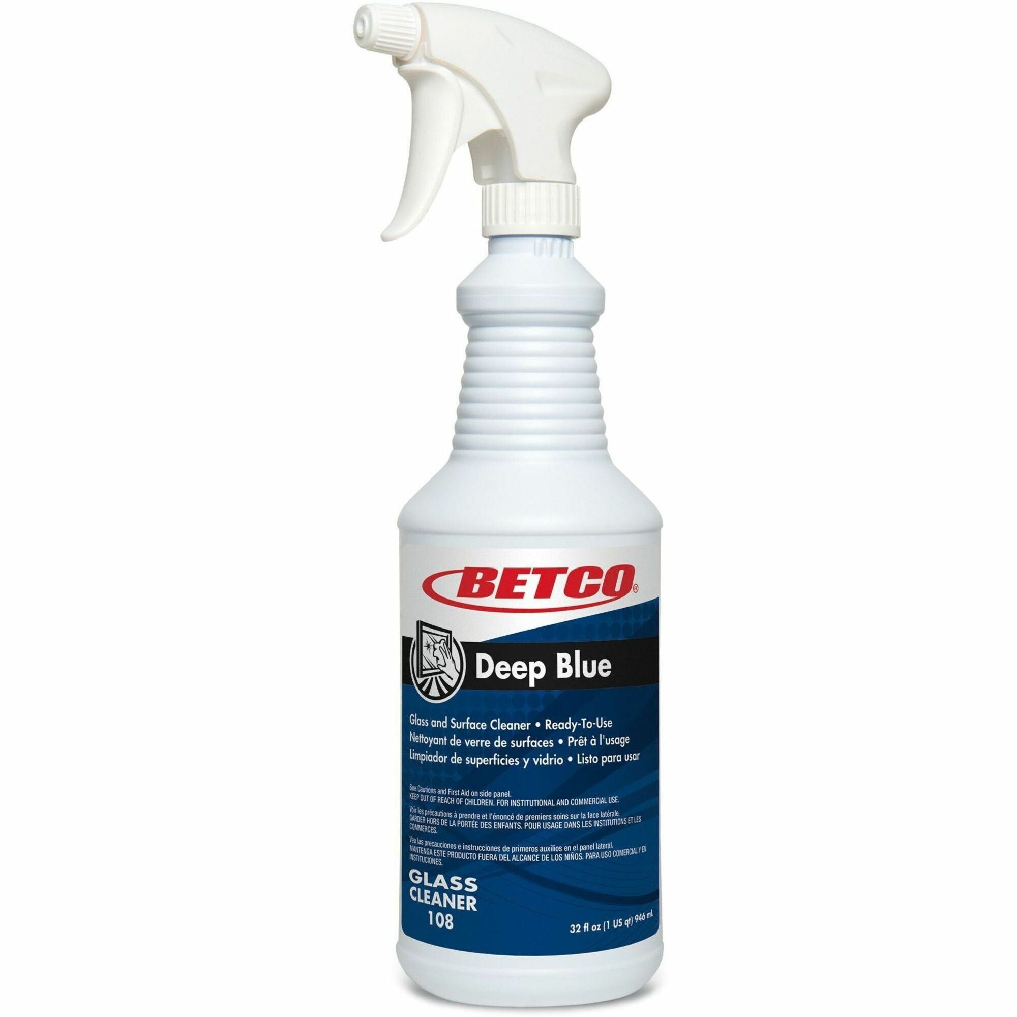 Betco Deep Blue Glass & Surface Cleaner, Pleasant Scent, 128 fl oz Bottles, Deep Blue, 12 Bottles per Carton