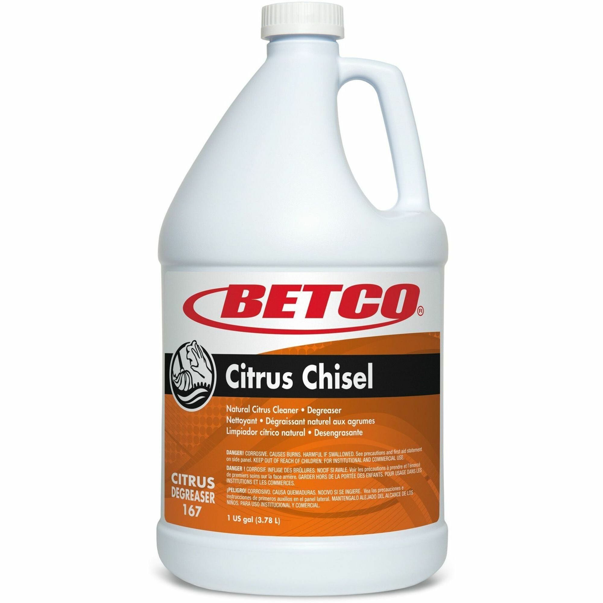 Betco Citrus Chisel Cleaner/Degreaser, Citrus Scent, 128 fl oz Orange Bottle, 4 Bottles per Carton