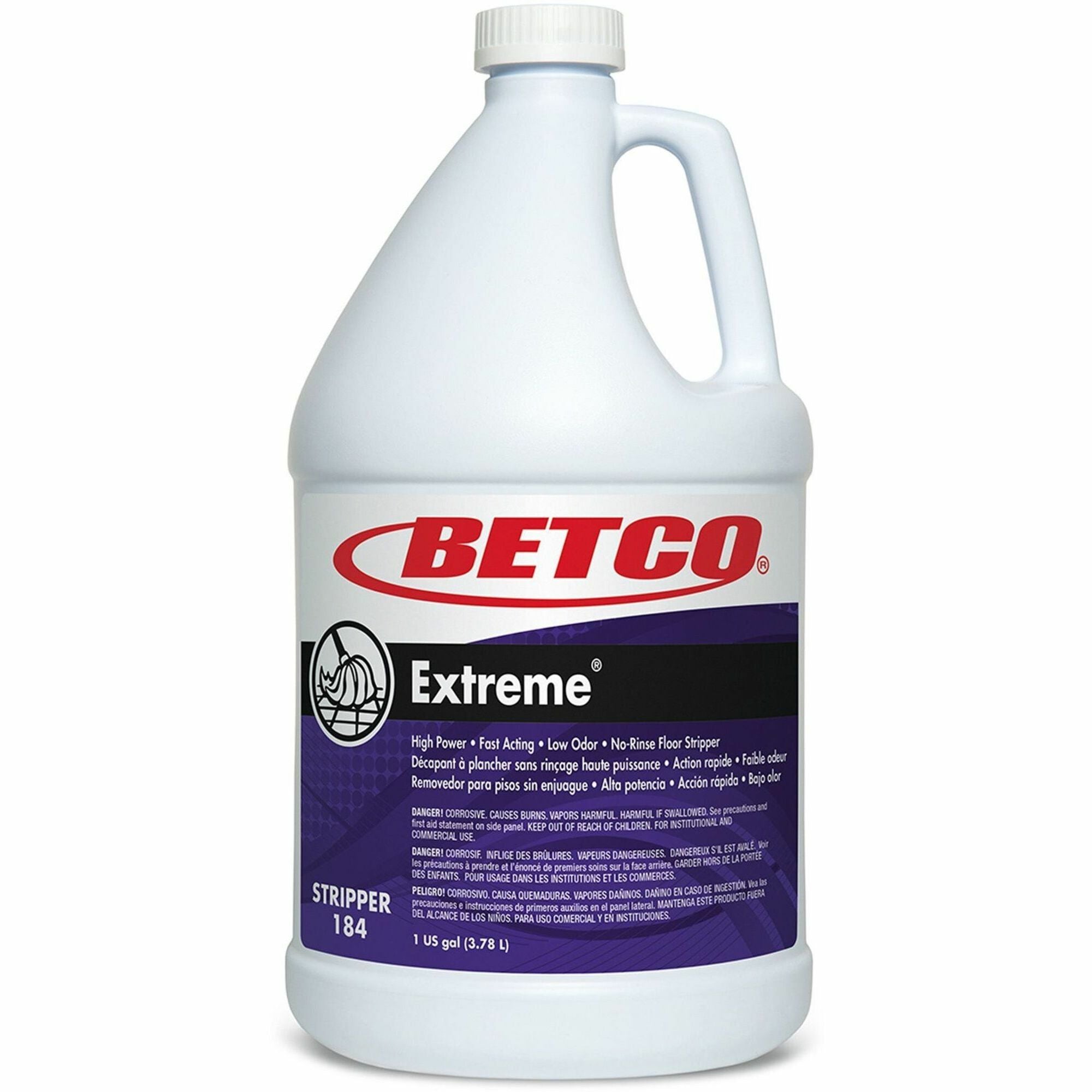 Betco Extreme Floor Stripper, Lemon Scent, Low Odor, Rinse-Free, 128 fl oz Green Bottle, 4 Bottles per Carton