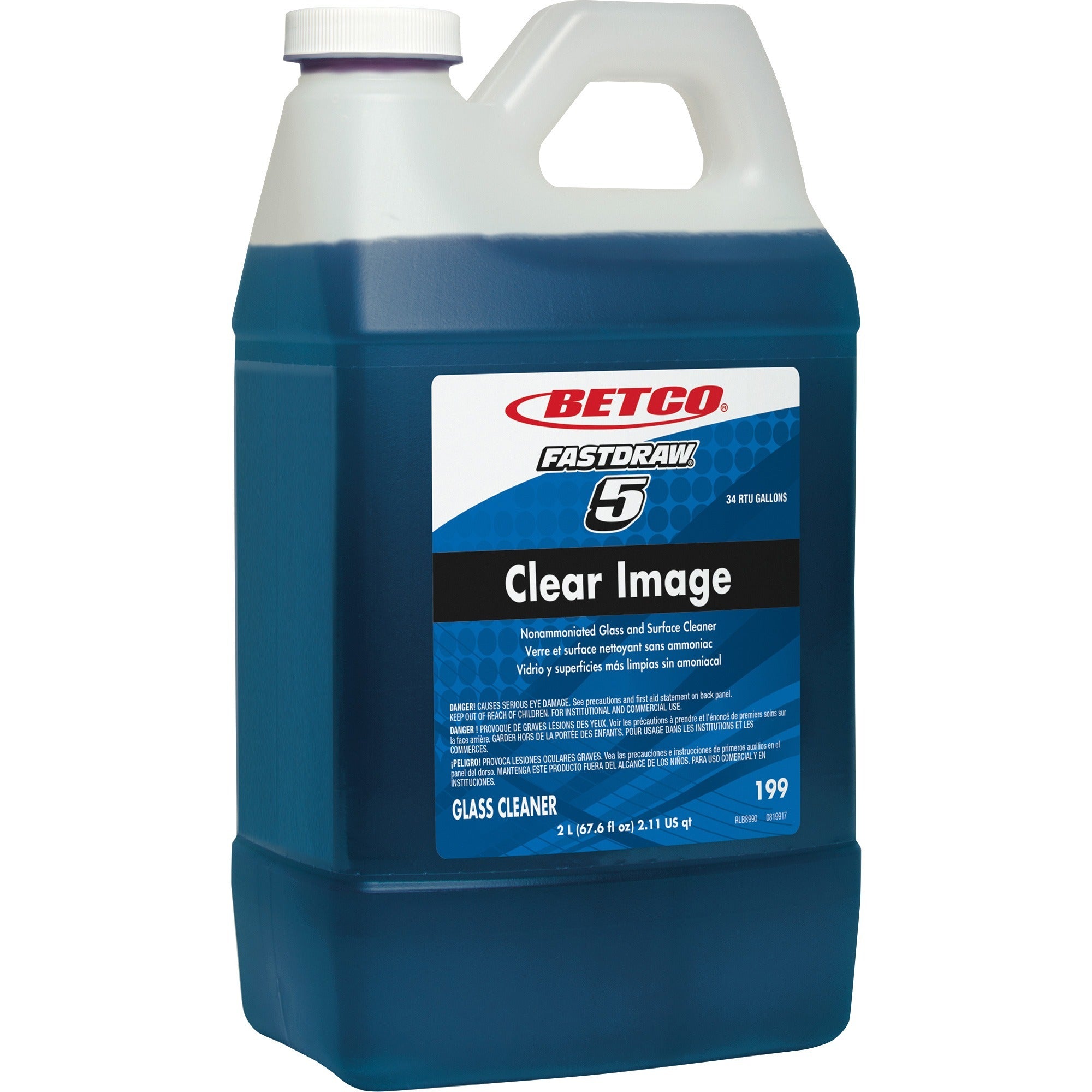 Betco Clear Image FastDraw 5 Glass Cleaner Concentrate, 67.6 fl oz (2.1 quart), Grape & Rain Fresh Scent, Blue, 1 Each