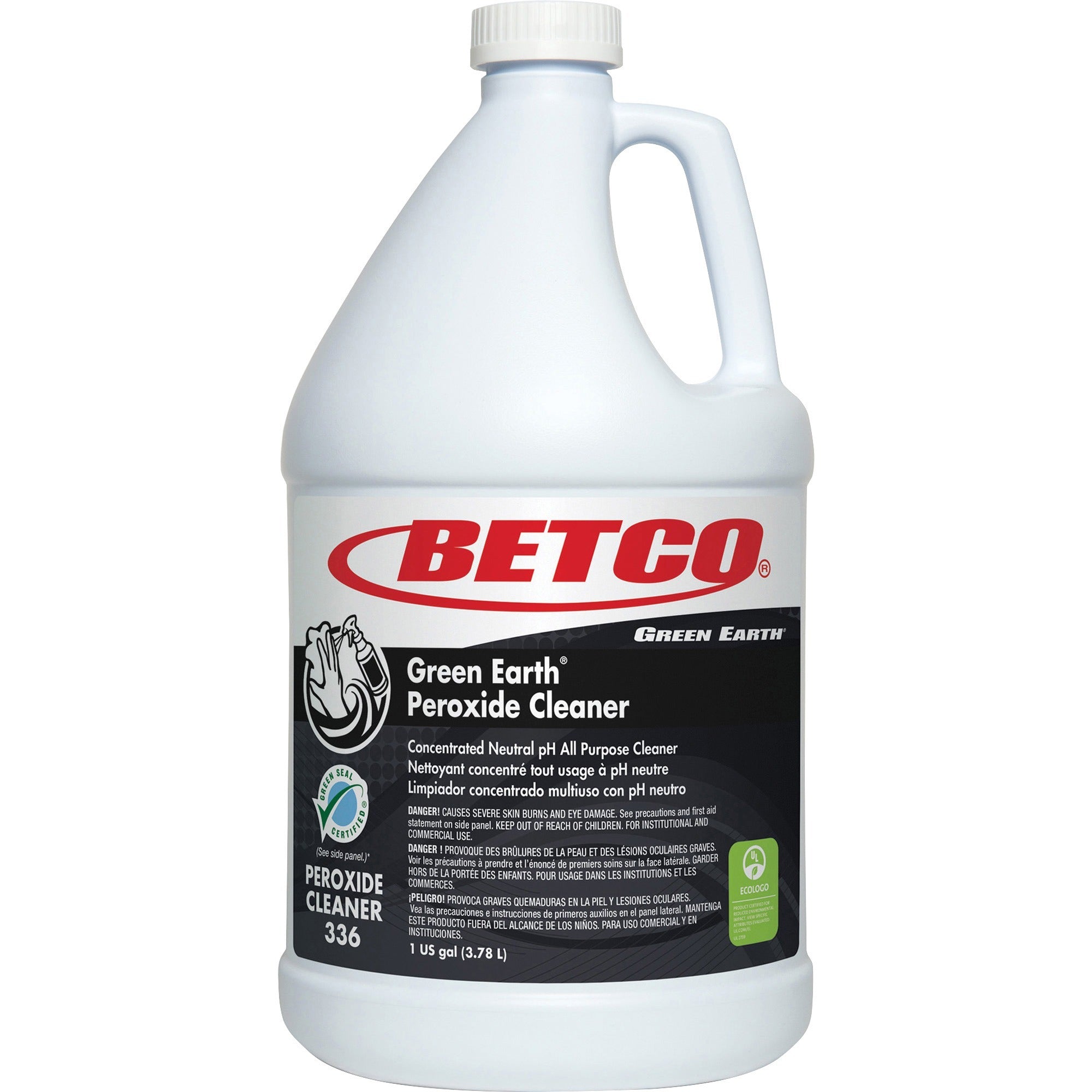 Betco Green Earth Peroxide Cleaner, Concentrate, 128 fl oz (4 quart), Citrus & Fresh Mint Scent, Liquid, Clear, 1 Each