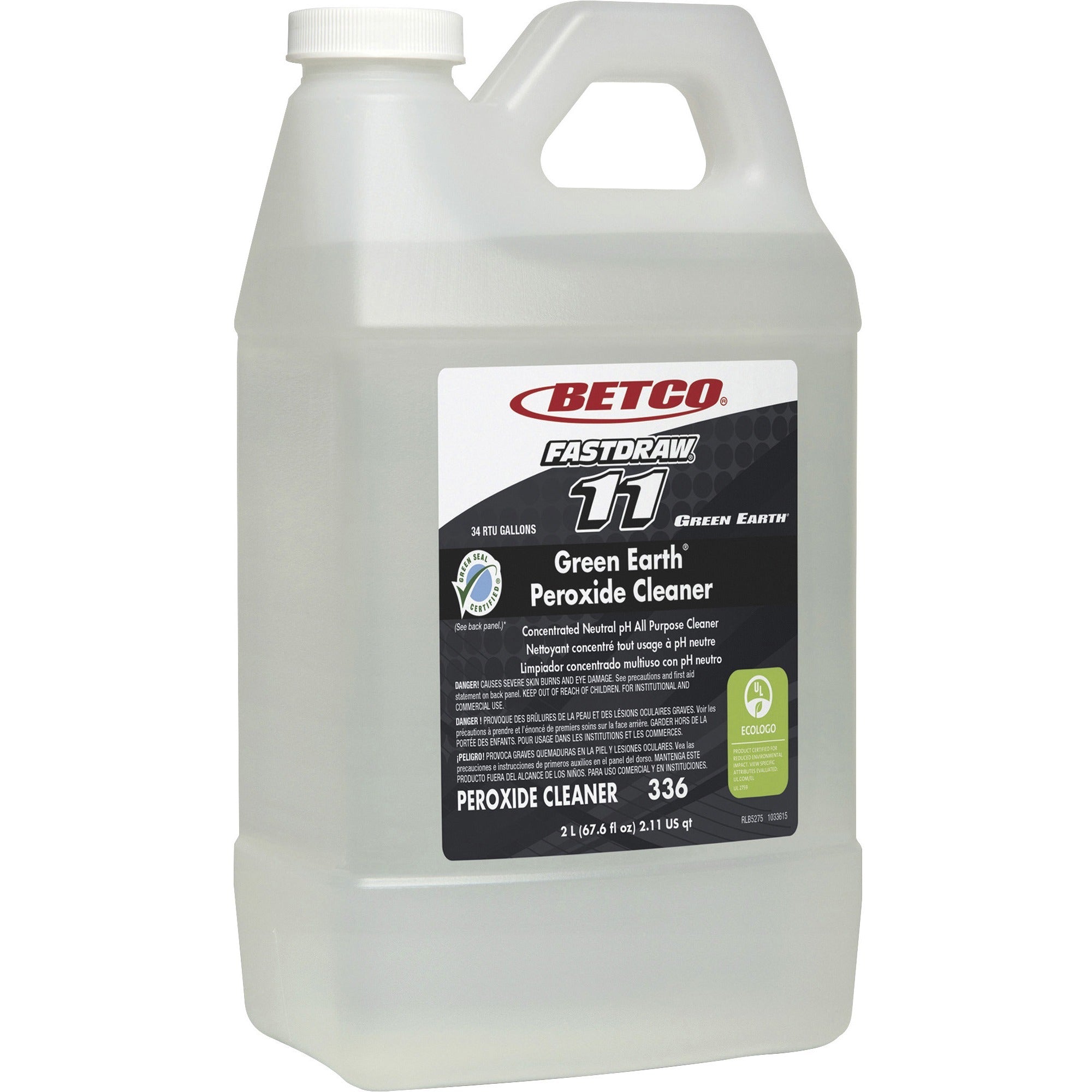 Betco Green Earth FastDraw 11 Peroxide Cleaner, Concentrate, 67.6 fl oz (2.1 quart), Citrus Scent, Clear Bottle, 1 Each