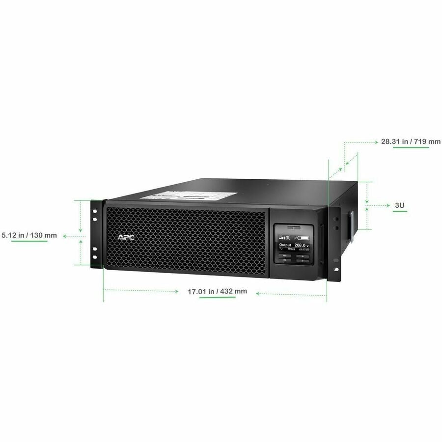 APC by Schneider Electric Smart-UPS SRT 5000VA RM 208V, 3U Rack-mount, 1 Each, 4 Battery/Surge Outlets, 2x NEMA L6-20R & 2x NEMA L6-30R, Single Phase, Sine Wave, Black