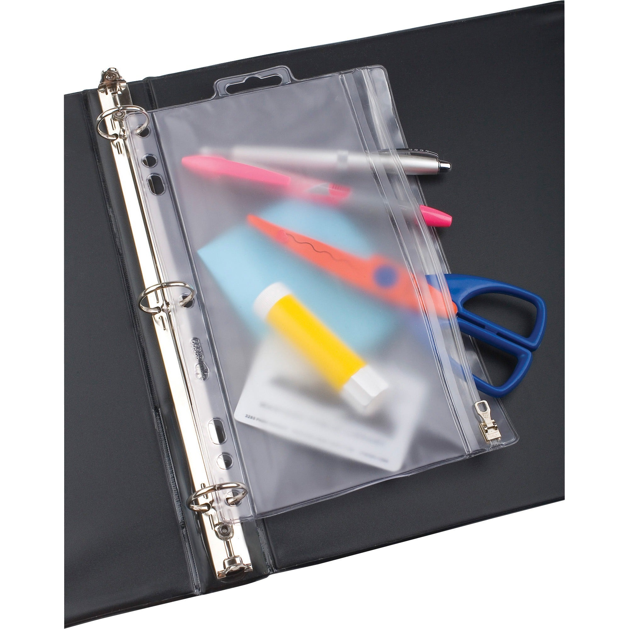 Oxford Zipper Binder Pocket, Frost, 9.5" x 6", 5-Hole, Heavyweight Poly, 1 Each