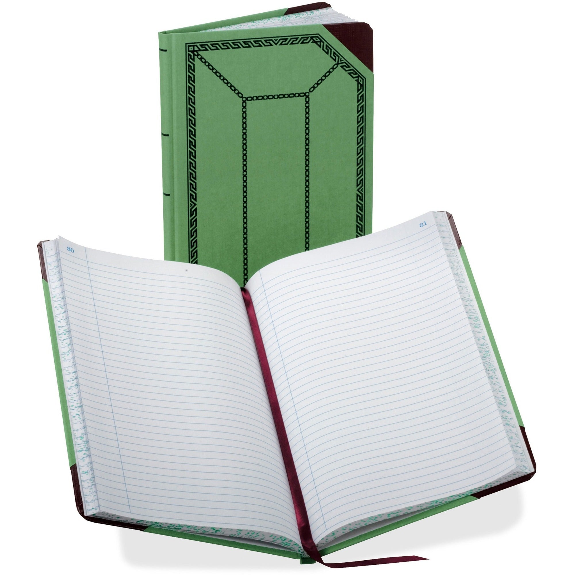 Boorum & Pease 67-1/8 Series Record-Ruled Account Book, 250 Sheets, Sewn Bound, 12.50" x 7.63", Olive Green Cover, 1 Each