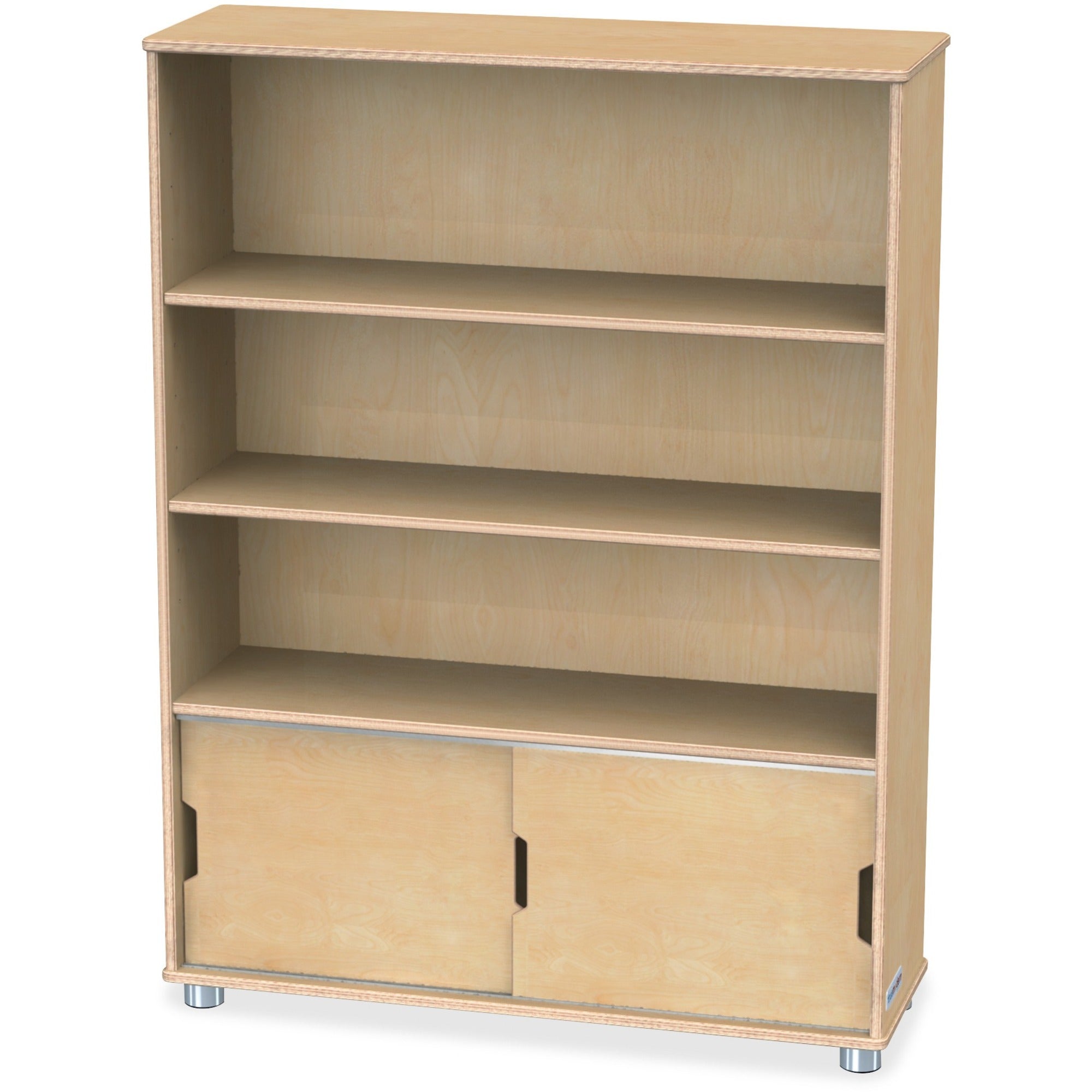 Jonti-Craft TrueModern Bookcase Storage, 3 Compartments, Adjustable Shelf, Baltic Finish, Anodized Aluminum and Birch, 48"H x 36"W x 12"D, 1 Each
