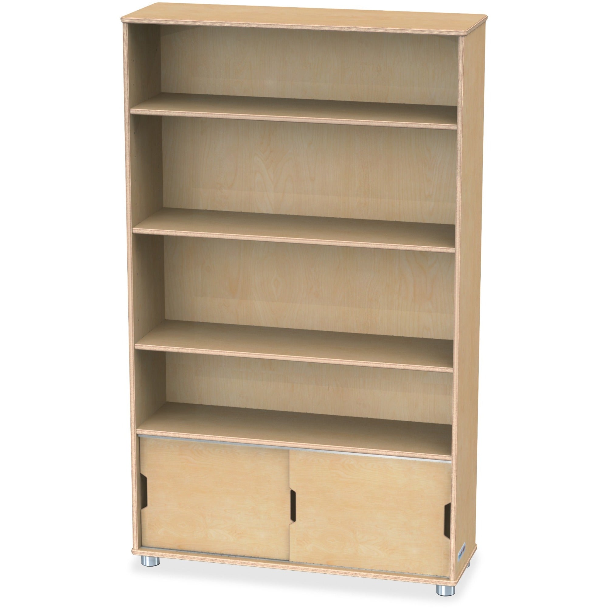 Jonti-Craft TrueModern Bookcase Storage, 4 Compartments, 60"H x 36"W x 12"D, Adjustable Shelf, Baltic Finish, Anodized Aluminum & Birch, 1 Each