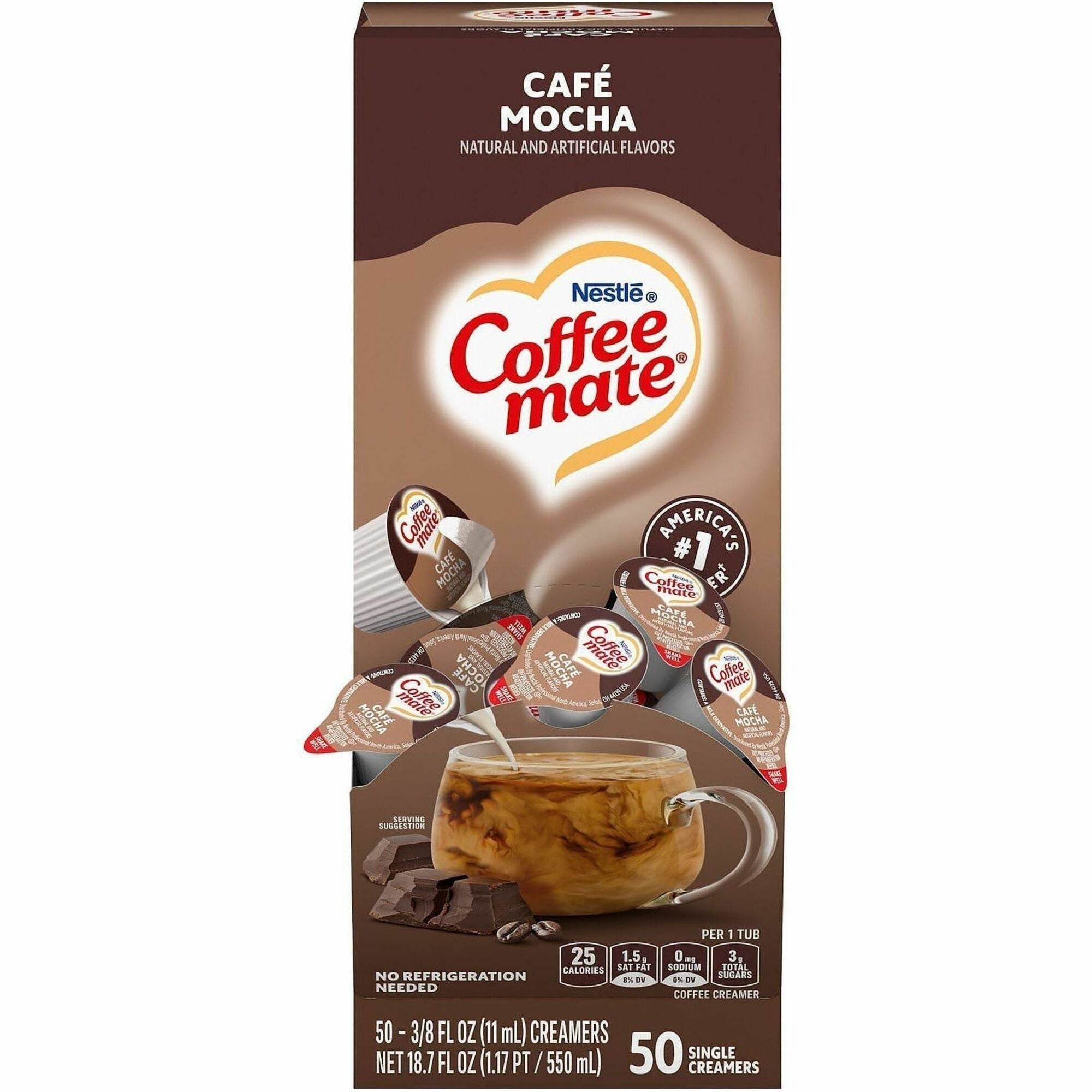 Coffee mate Café Mocha Nondairy Liquid Creamer Singles, 0.38 fl oz (11 mL), 50 Count Box