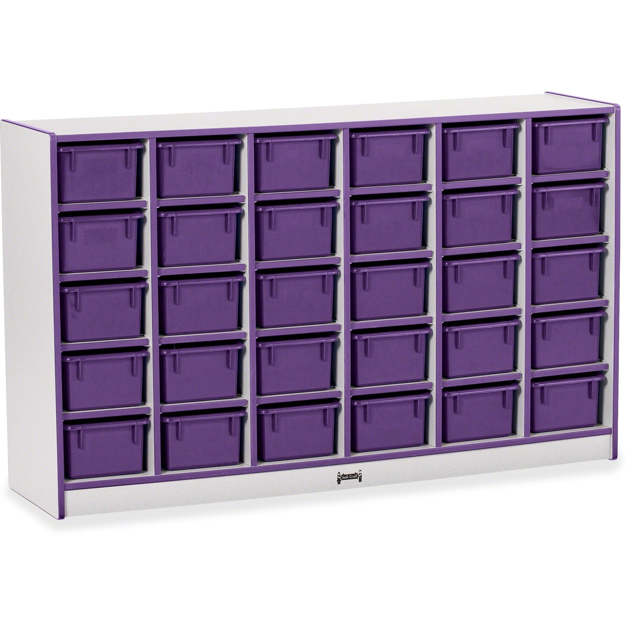 Jonti-Craft Rainbow Accents Cubbie-trays Storage Unit, 30 Compartments, 35.50" H x 57.50" W x 15" D, Laminated, Chip Resistant, Purple, Rubber, 1 Each