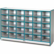 Jonti-Craft Rainbow Accents Toddler Single Storage, 30 Compartments, 35.5"H x 57.5"W x 15"D, Laminated, Chip Resistant, Teal, Rubber, 1 Each