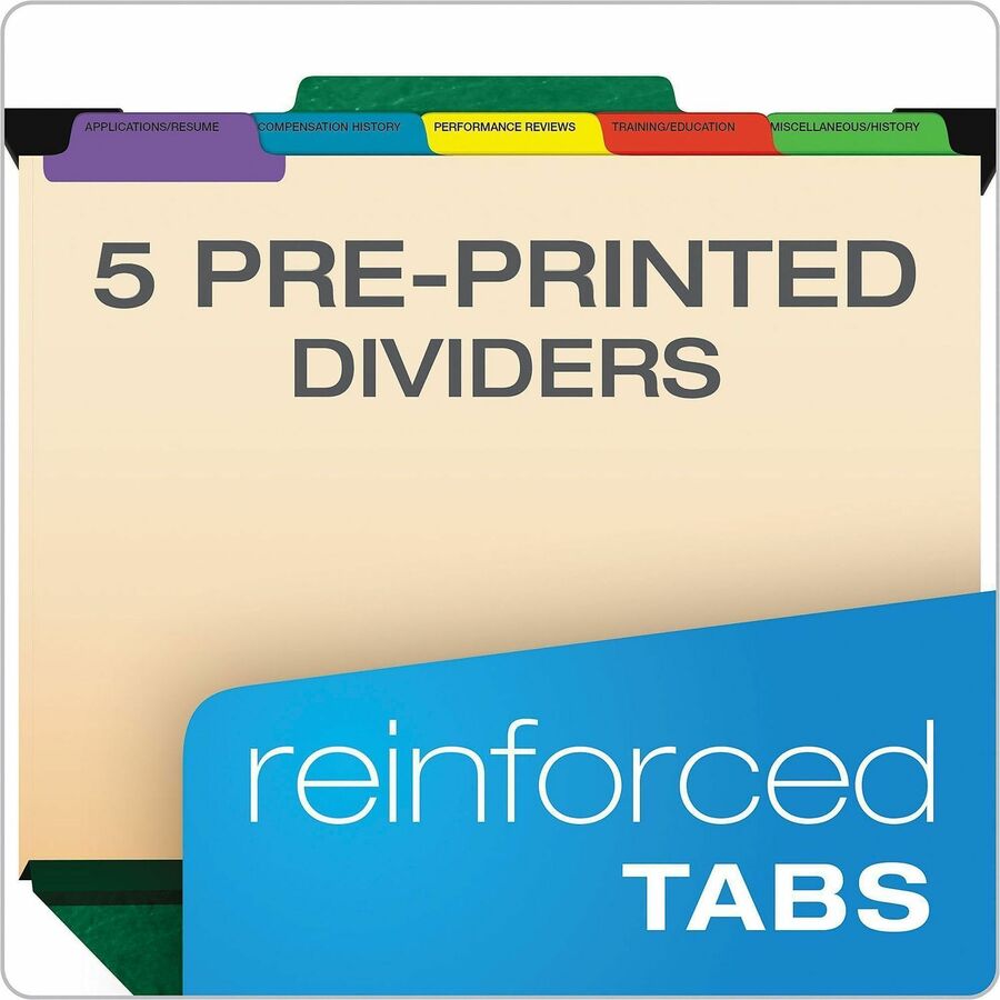 Pendaflex 1/3 Tab Cut Letter Hanging Folder, 8 1/2" x 11", 2" Expansion, 1" Fastener Capacity, Top Tab, 5 Dividers, Green, Moisture Resistant, Reinforced Gusset, Durable, Rip Proof, Smudge Resistant, 1 Each