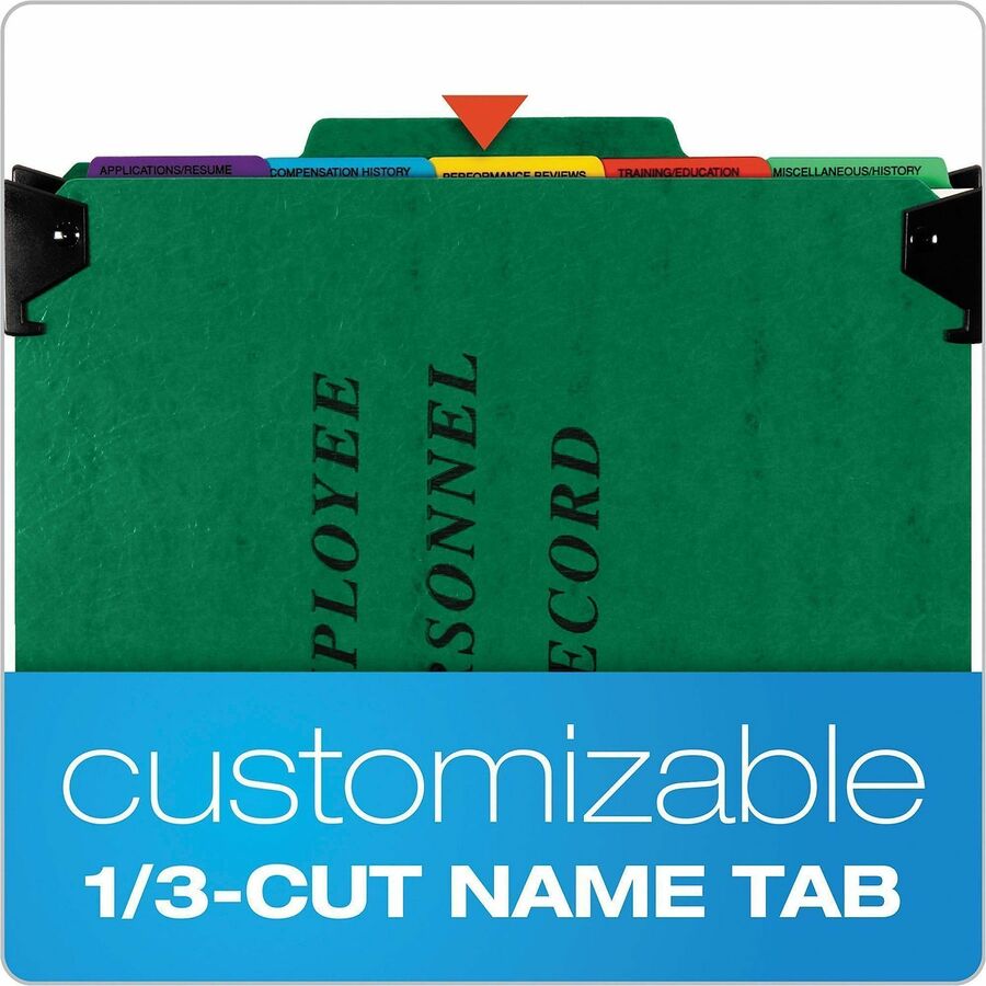 Pendaflex 1/3 Tab Cut Letter Hanging Folder, 8 1/2" x 11", 2" Expansion, 1" Fastener Capacity, Top Tab, 5 Dividers, Green, Moisture Resistant, Reinforced Gusset, Durable, Rip Proof, Smudge Resistant, 1 Each
