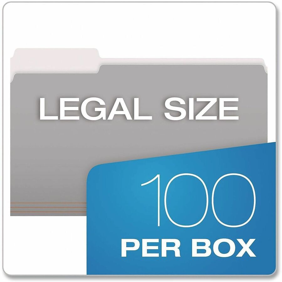 Pendaflex Legal Size 1/3 Tab Cut Top Tab File Folders, 8 1/2" x 14", Internal Pocket, Assorted Tab Position, 11 pt., Gray, Acid-Free, Reversible, 100/Box