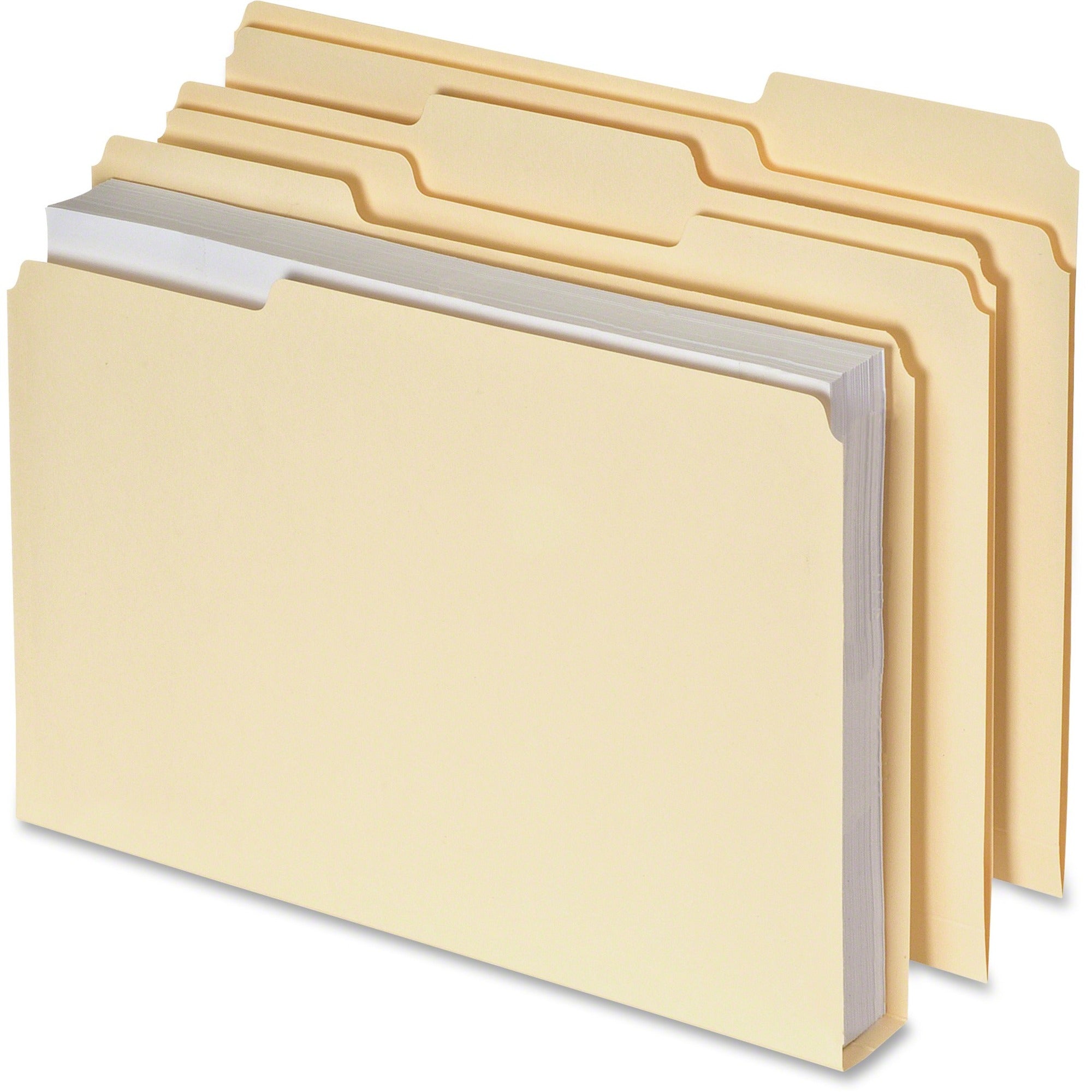 Pendaflex Double Stuff 1/3 Tab Cut Letter Recycled Top Tab File Folders, 11 pt. Manila, Assorted Tabs, 8.5" x 11", 600 Sheet Capacity, 50/Box