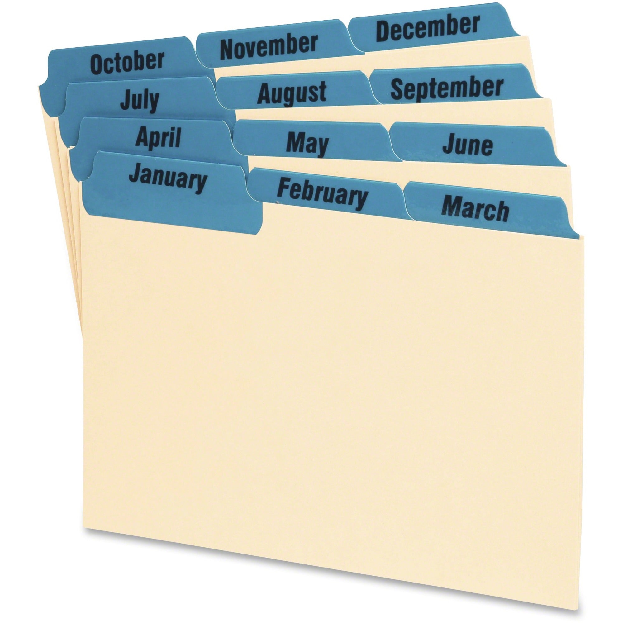 Oxford Laminated Tab Index Card Guides, 12 Dividers per Set, 6" Wide, Manila with Blue Printed Monthly Tabs, Durable, Tear and Wear Resistant, Acid-Free