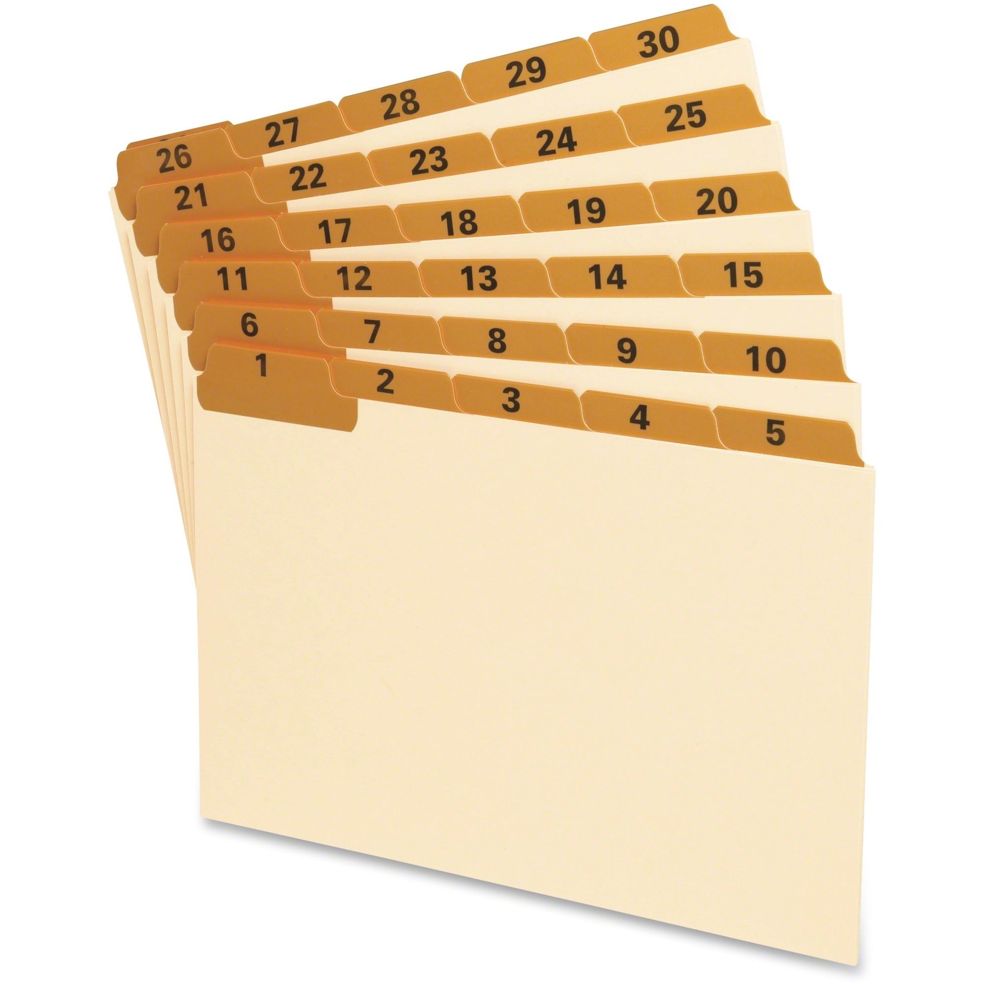 31 x Divider(s) - Printed Tab(s) - Digit - 1-31 - 8" Divider Width - Manila Divider - Orange Tab(s) - Laminated, Durable, Heavy Duty, Wear Resistant, Bend Resistant, Tear Resistant - 31 / Set