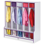 Jonti-Craft Rainbow Accents Step 5 Section Locker, 5 Compartments, Double Hook, Durable, Purple, 50.50"H x 48"W x 17.50"D, 1 Each