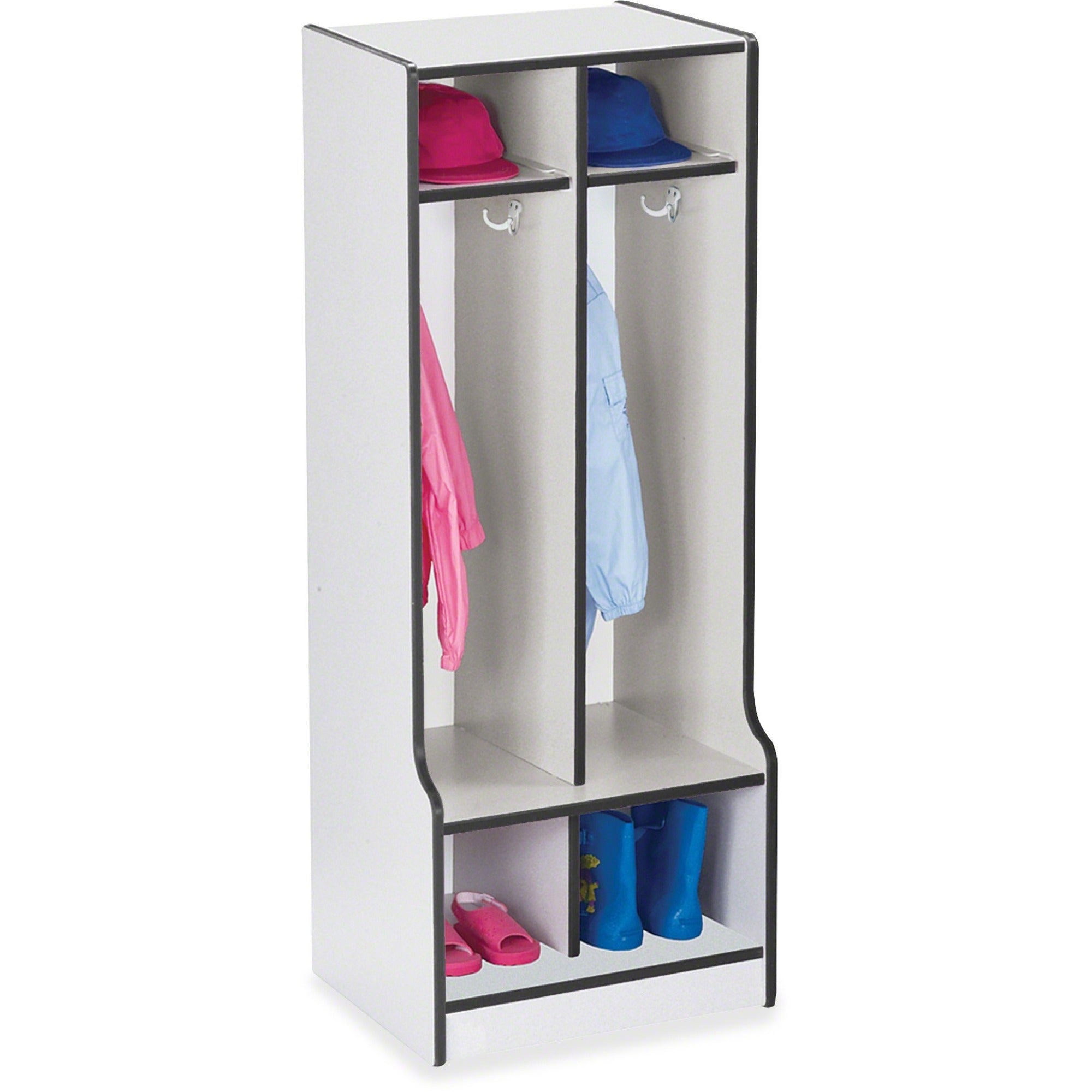 Jonti-Craft Rainbow Accents Double Coat Hooks Step Locker, 2 Compartments, 50.5"H x 20"W x 17.5"D, Double Hook, Durable Black, 1 Each