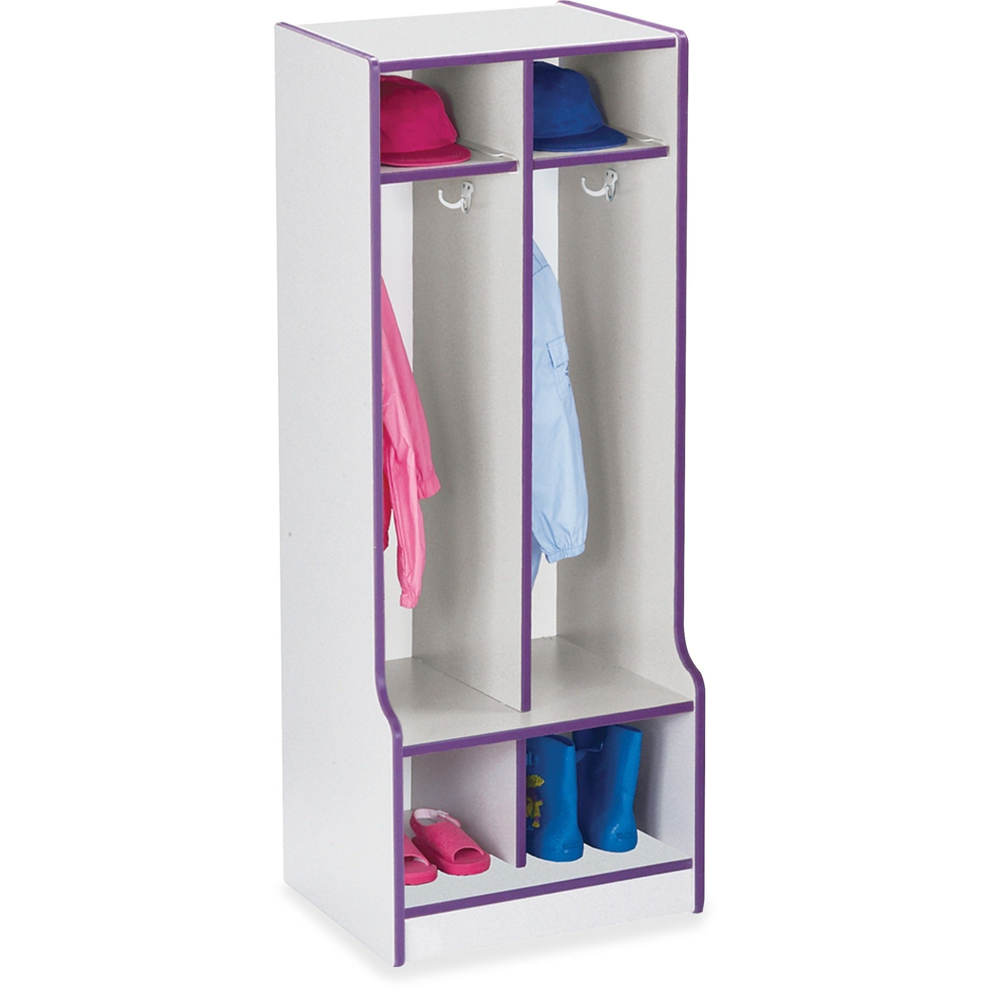 Jonti-Craft Rainbow Accents Double Coat Hooks Step Locker, 2 Compartments, Double Hook, Durable, Purple, 50.50"H x 20"W x 17.50"D, 1 Each