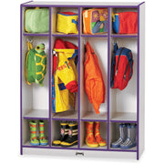 Jonti-Craft Rainbow Accents 4 Section Coat Locker, 4 Compartments, 50.5"H x 39"W x 15"D, Durable Laminated Purple, 1 Each